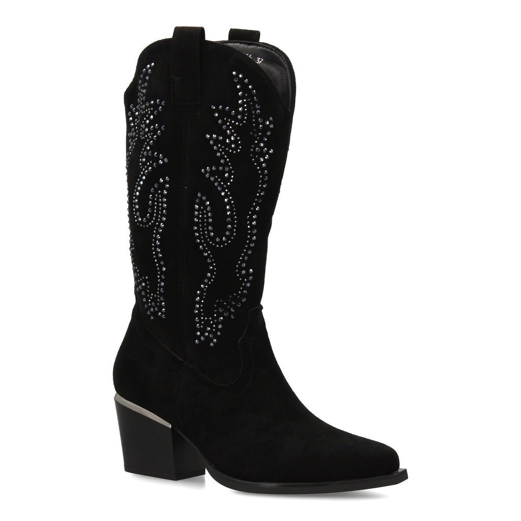 Bota de Mujer con Tacón Cómodo y Detalles Brillantes
