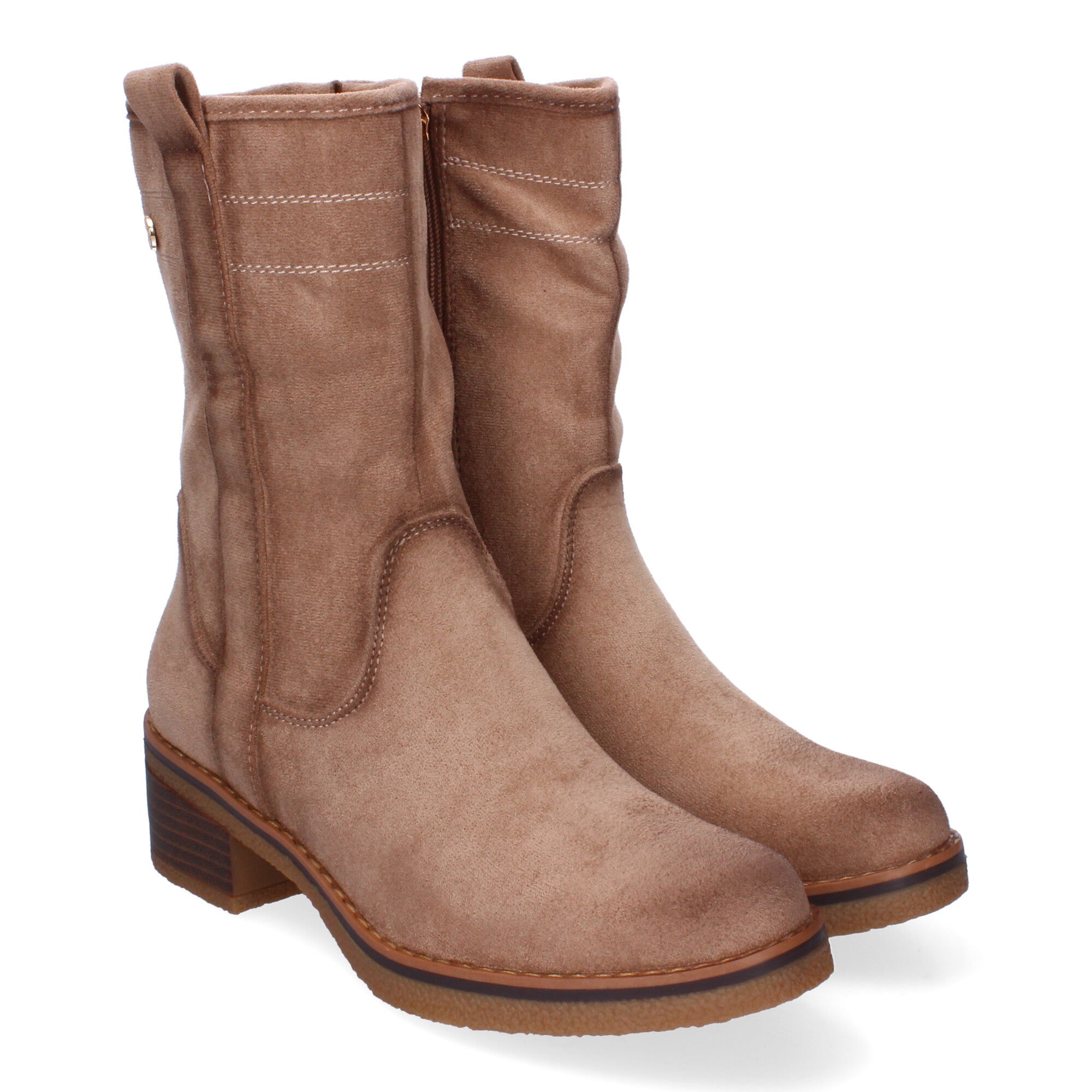 botines beige con cremallera lateral