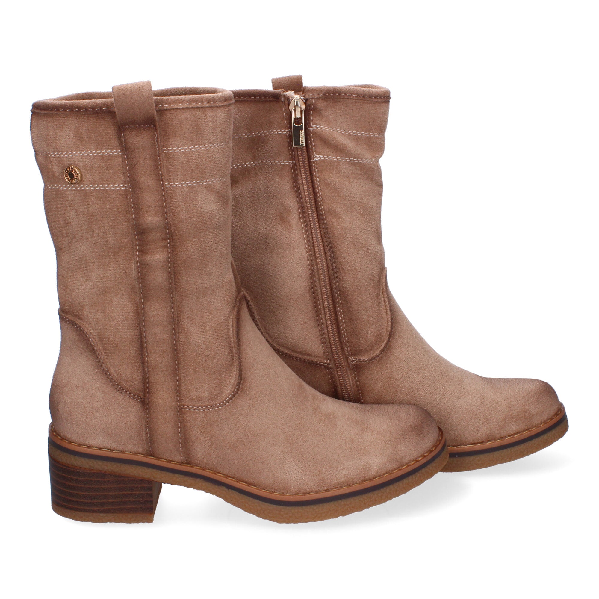 botines beige con cremallera lateral