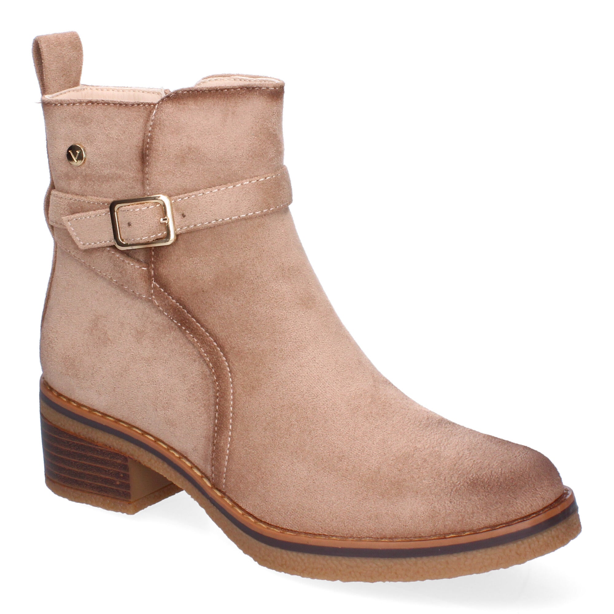 Botines beige con detalle hebilla