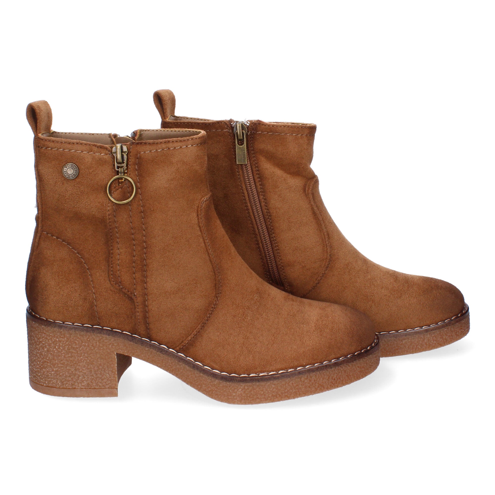 Botin taupe con adorno cremallera