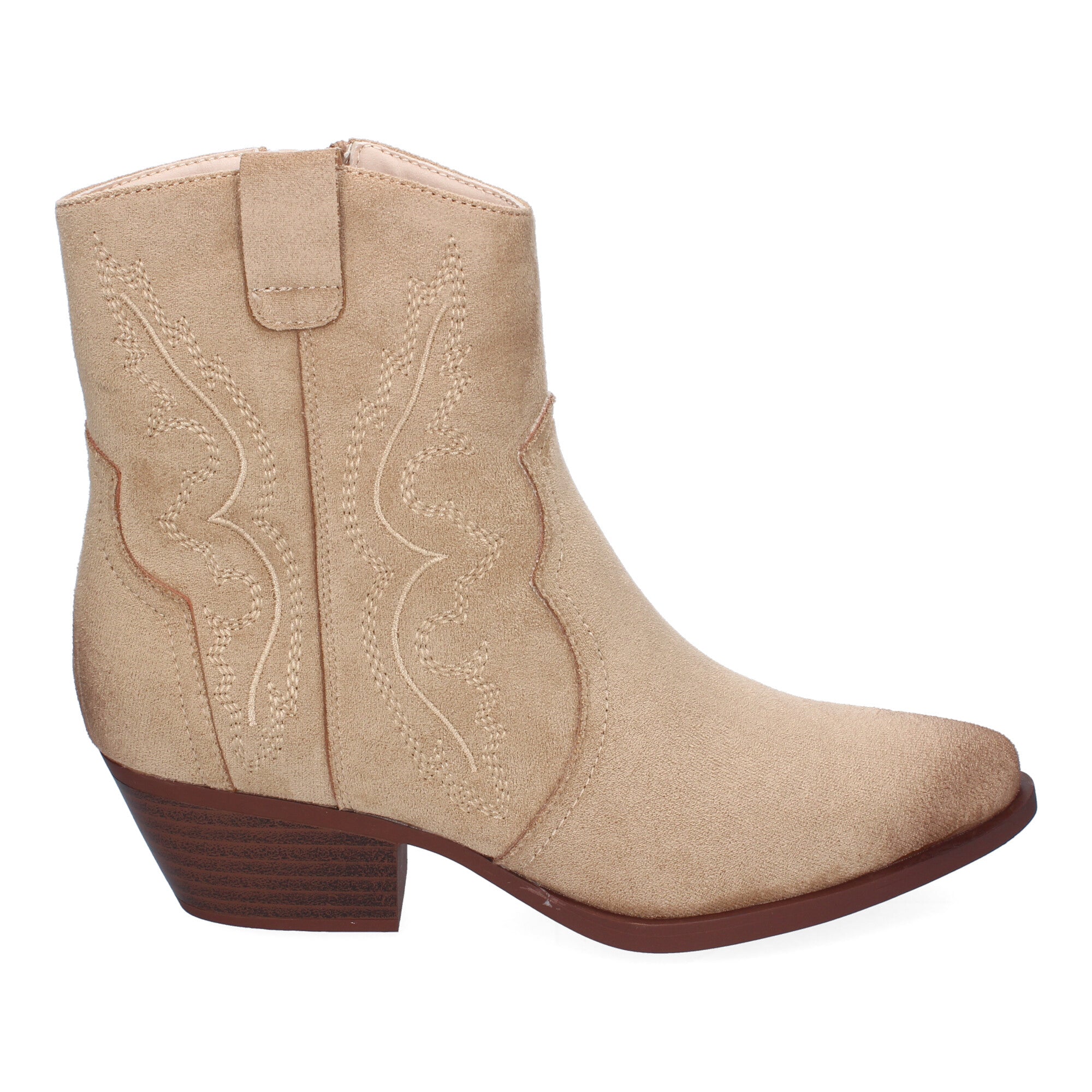 Botín beige con bordado en caña