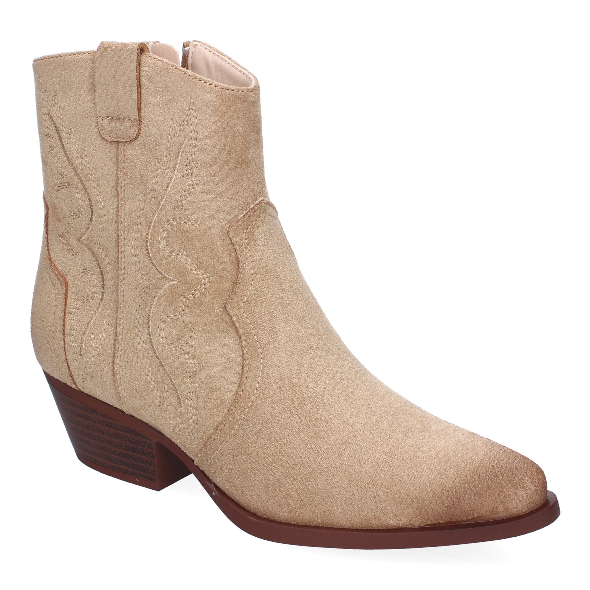 Botín beige con bordado en caña