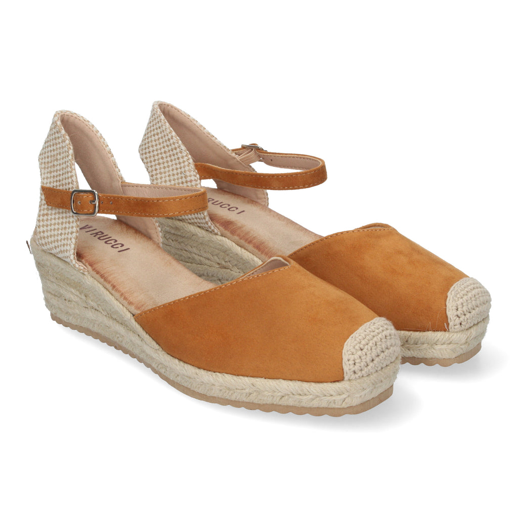 Sandalia de Cuña para Mujer, Cómoda y Elegante, Forrada de Yute con Pala Cerrada y Hebilla