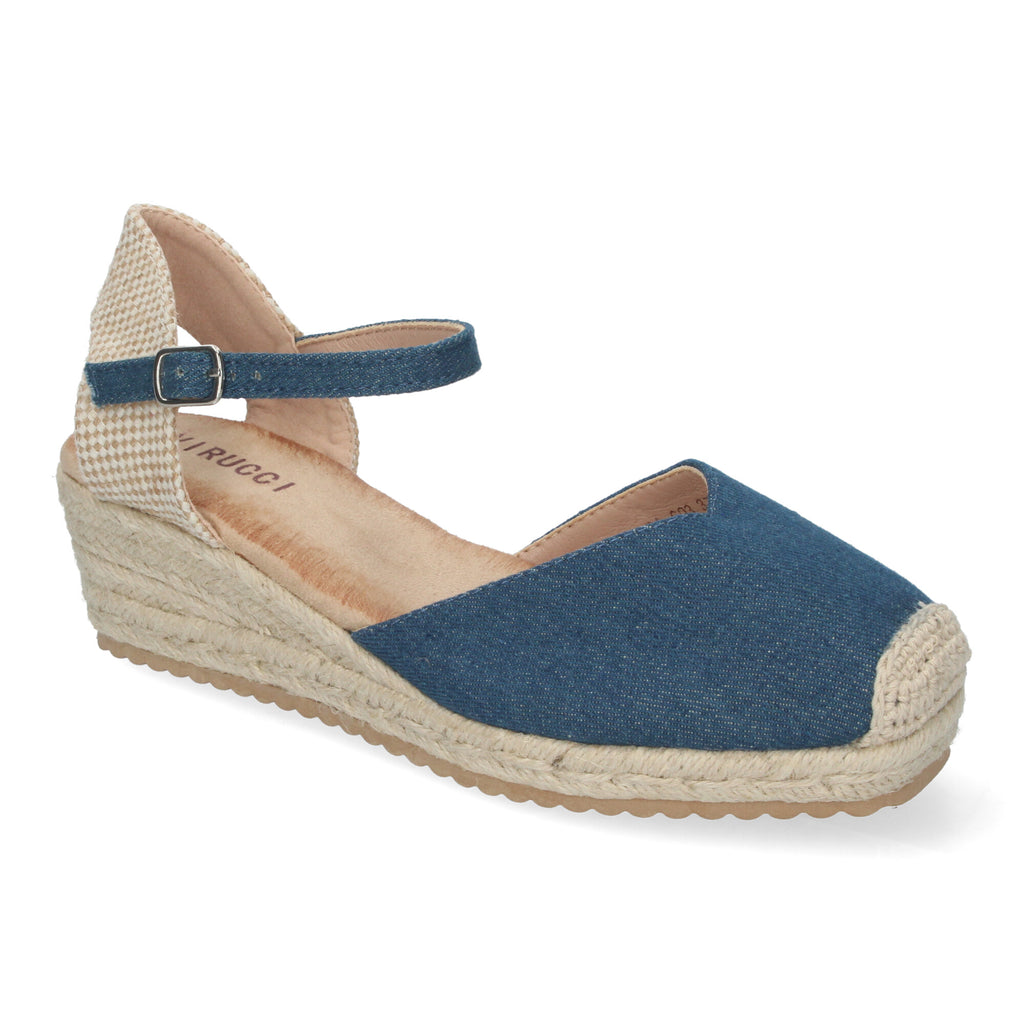 Sandalia de Cuña para Mujer, Cómoda y Elegante, Forrada de Yute con Pala Cerrada y Hebilla