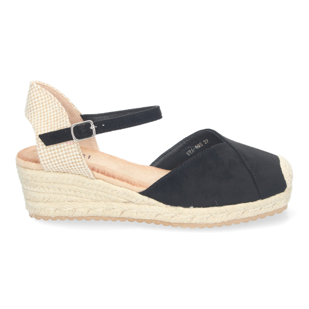 Sandalia de Cuña para Mujer, Cómoda y Elegante, Forrada de Yute con Detalle Cosido en la Pala y Hebilla