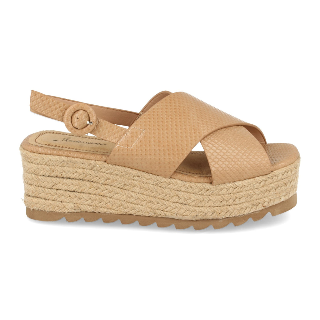 Sandalias de Mujer con Plataforma de Yute, Pala Cruzada con Grabado Cocodrilo y Cierre Ajustable con Hebilla