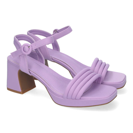 Cyrena Lavender Grace – Sandalias Lilas de Tacón con Diseño Trenzado y Hebilla Ajustable