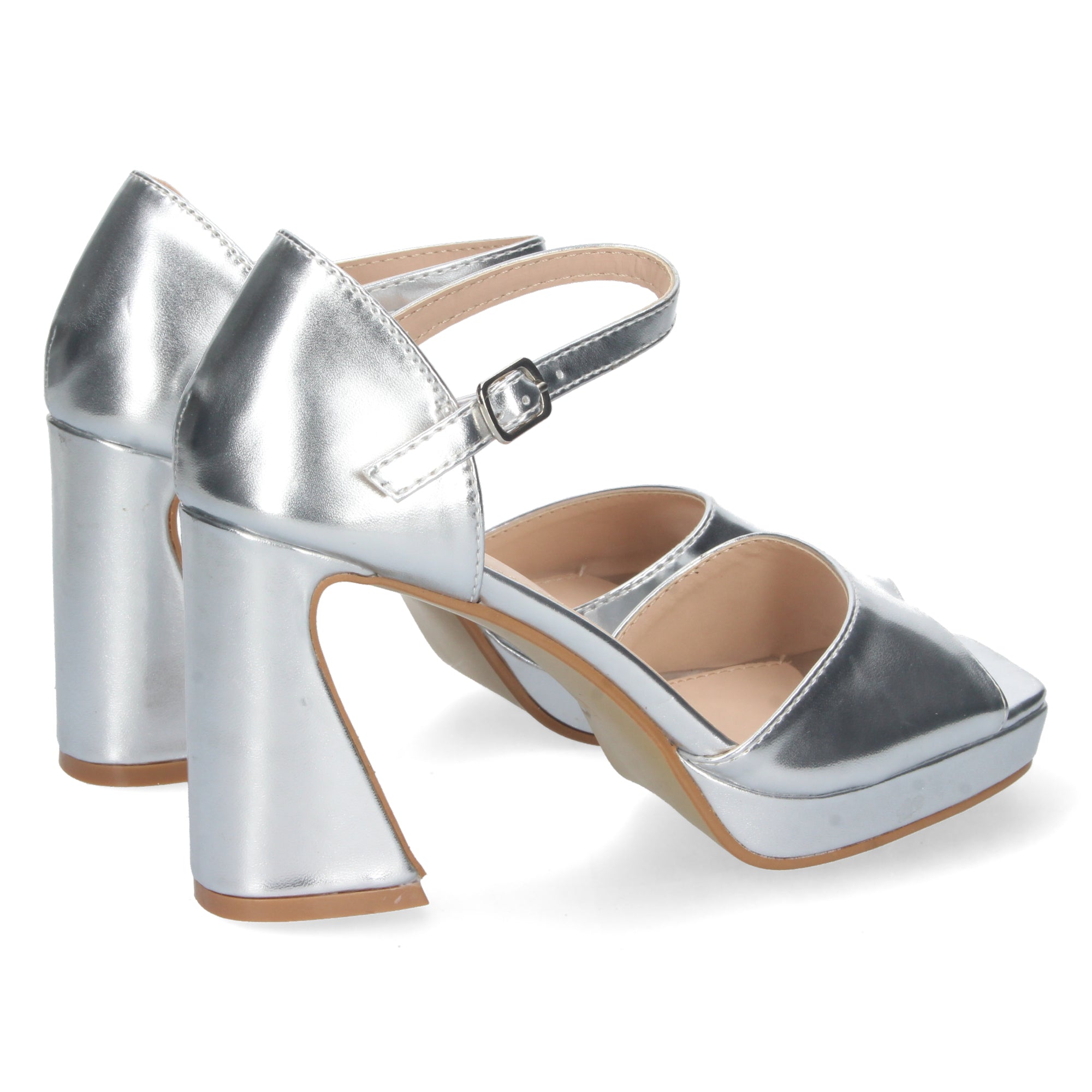 Sandalia Plateada De Tacon Bajo Para Mujer