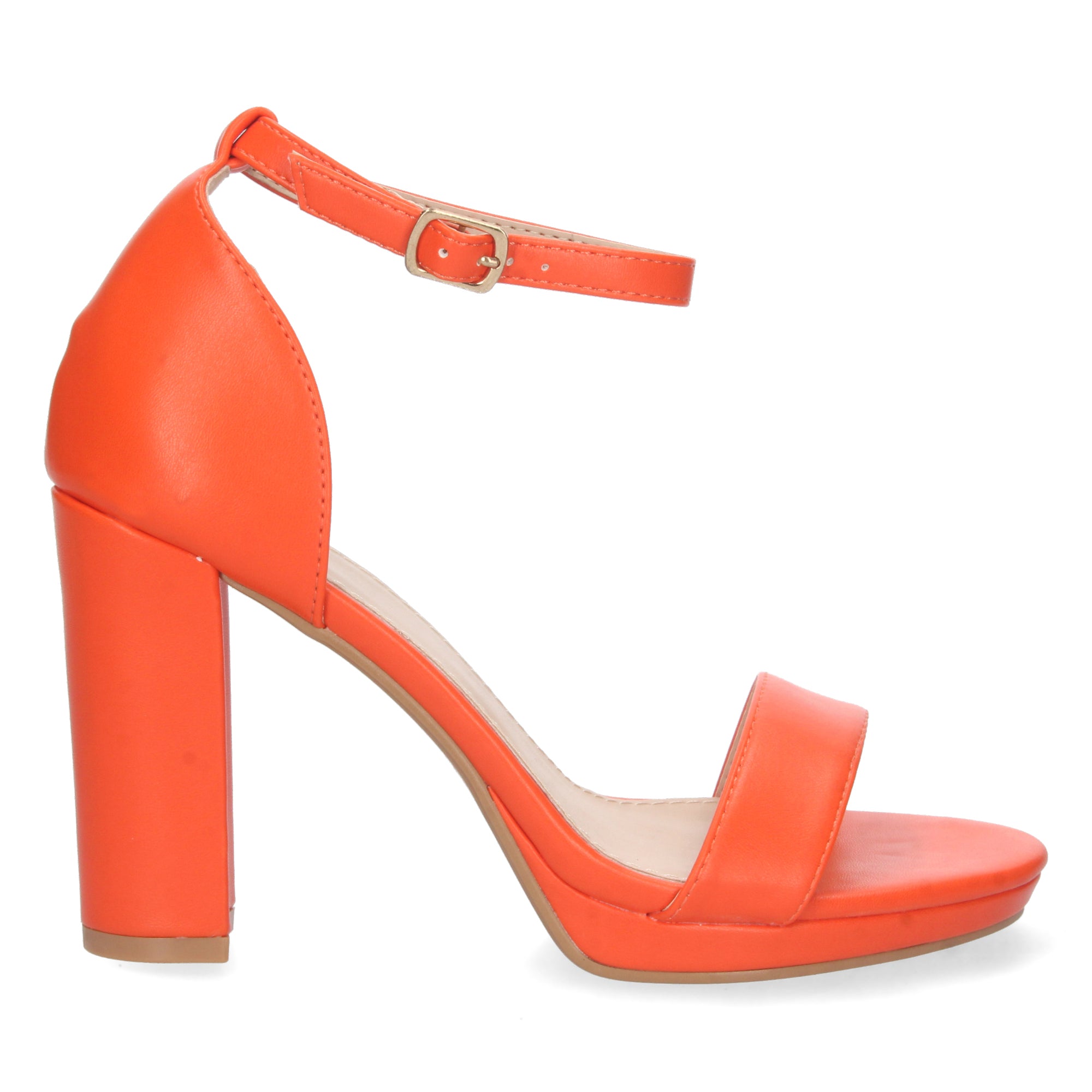 Sandalia Naranja Ankle Strap  de Tacon para Mujer