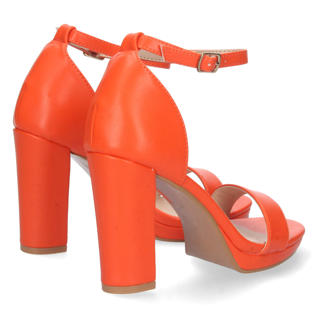 Sandalia Naranja Ankle Strap  de Tacon para Mujer