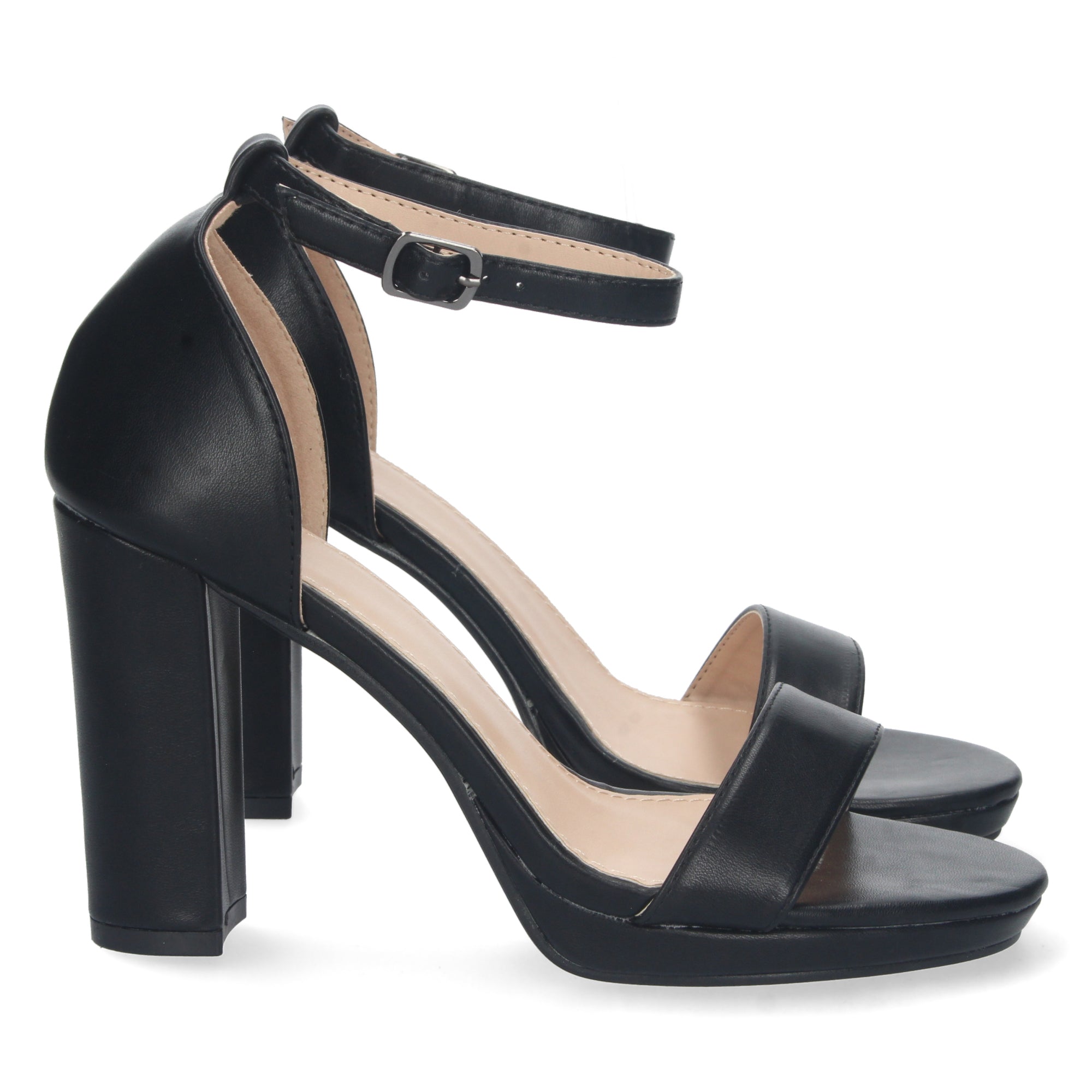 Sandalia Negra Ankle Strap  de Tacon para Mujer