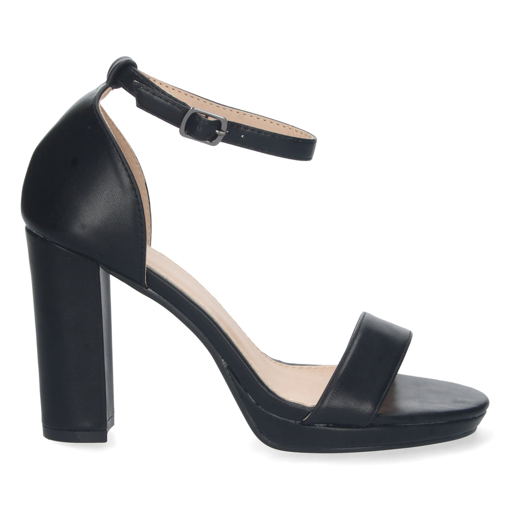 Sandalia Negra Ankle Strap  de Tacon para Mujer