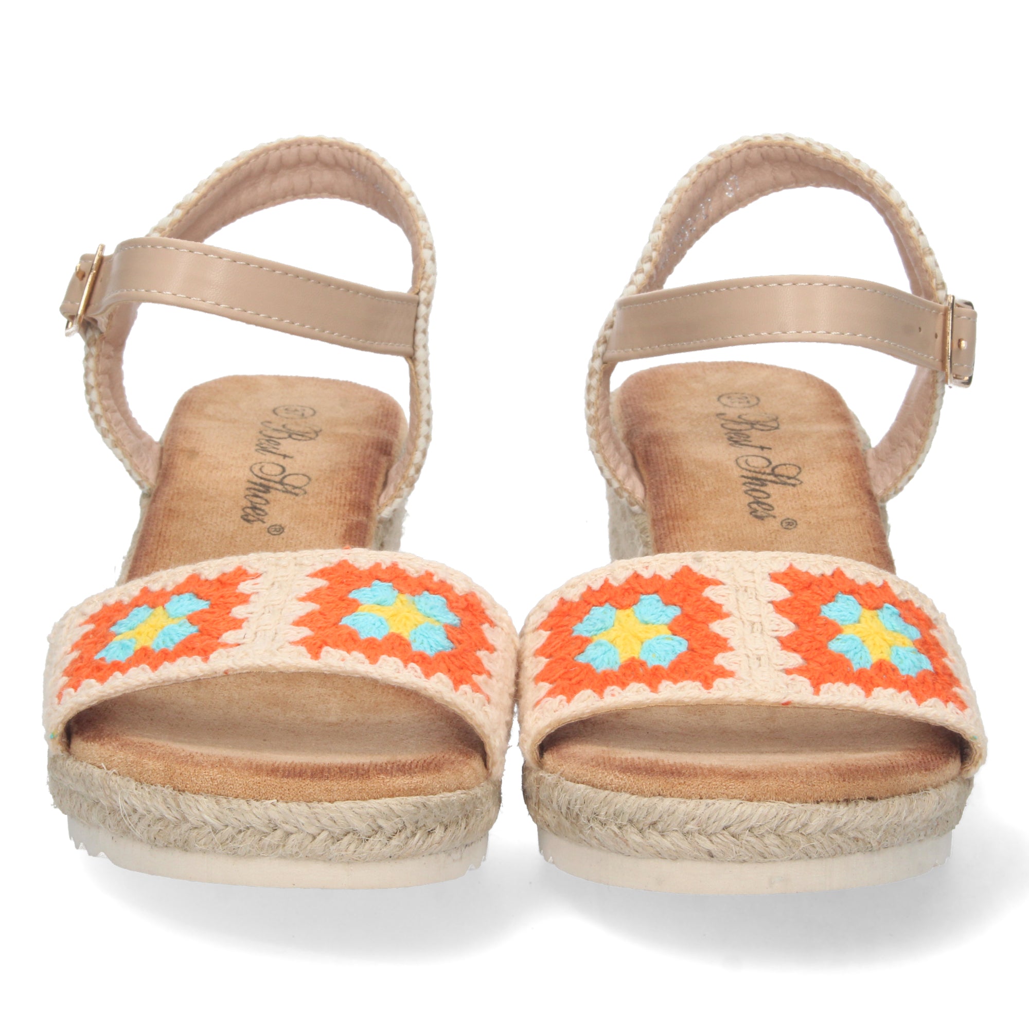 Sandalia de Cuña para Mujer, Cómoda, Forrada de Yute con Palas Cruzadas Bordadas y Hebilla
