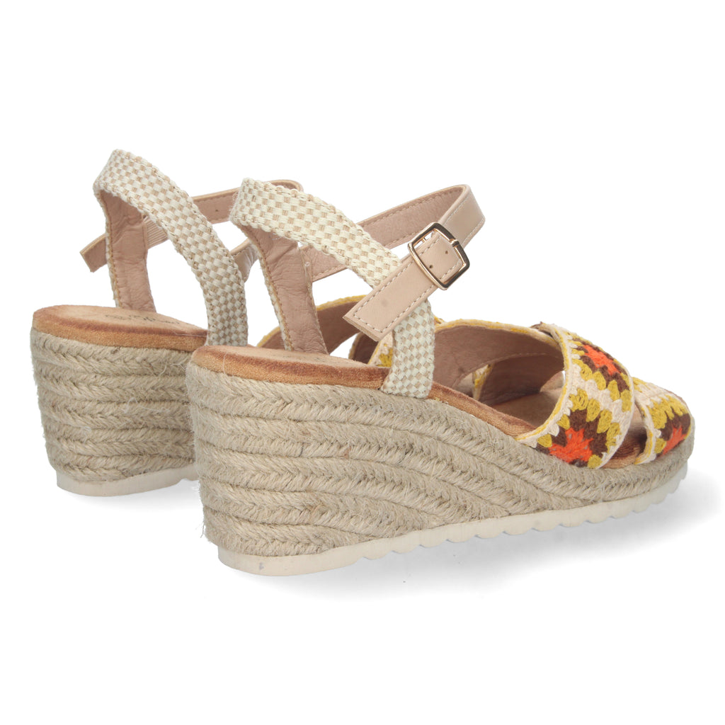 Sandalia de Cuña para Mujer, Cómoda, Forrada de Yute con Palas Cruzadas Bordadas y Hebilla