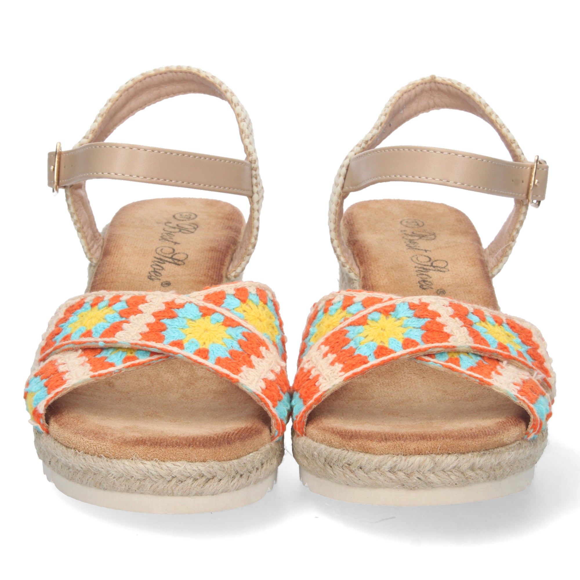 Sandalia de Cuña para Mujer, Cómoda, Forrada de Yute con Palas Cruzadas Bordadas y Hebilla