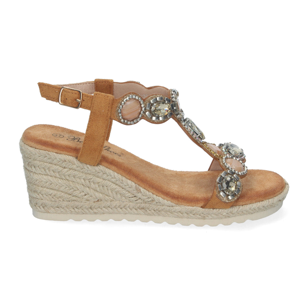 Sandalias de Cuña de Yute para Mujer, Elegantes y Cómodas con Pedrería y Hebilla Ajustable