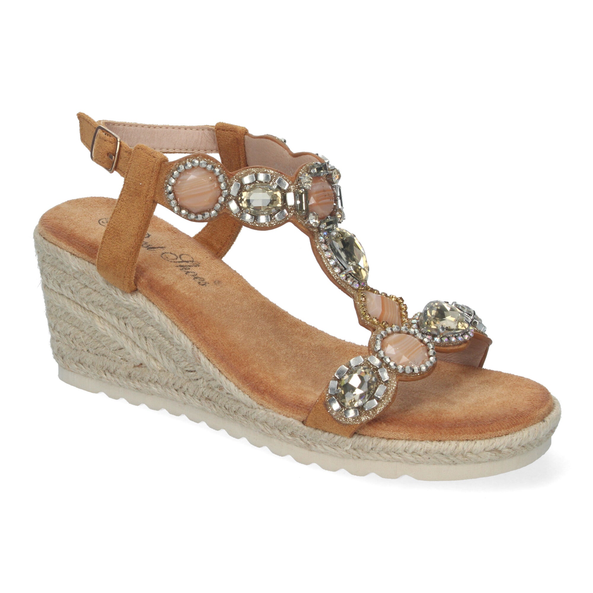Sandalias de Cuña de Yute para Mujer, Elegantes y Cómodas con Pedrería y Hebilla Ajustable