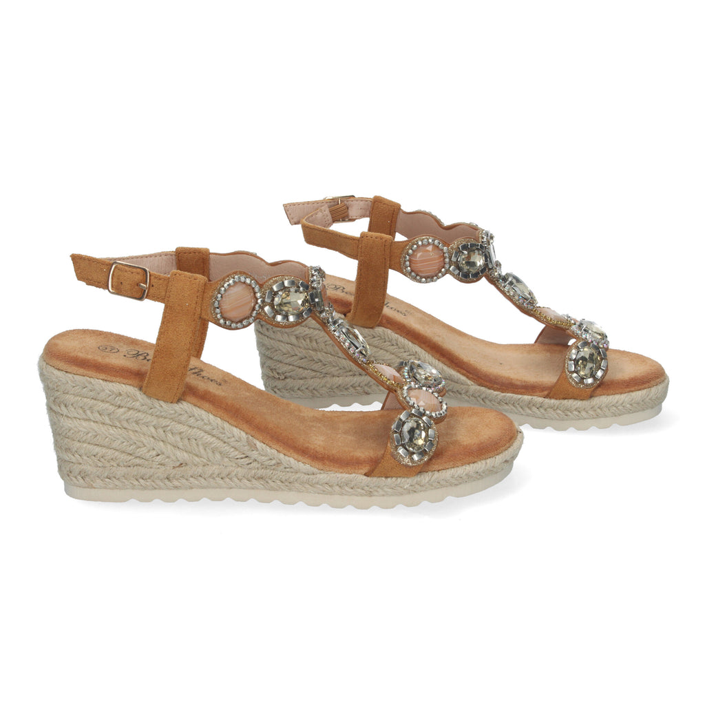 Sandalias de Cuña de Yute para Mujer, Elegantes y Cómodas con Pedrería y Hebilla Ajustable