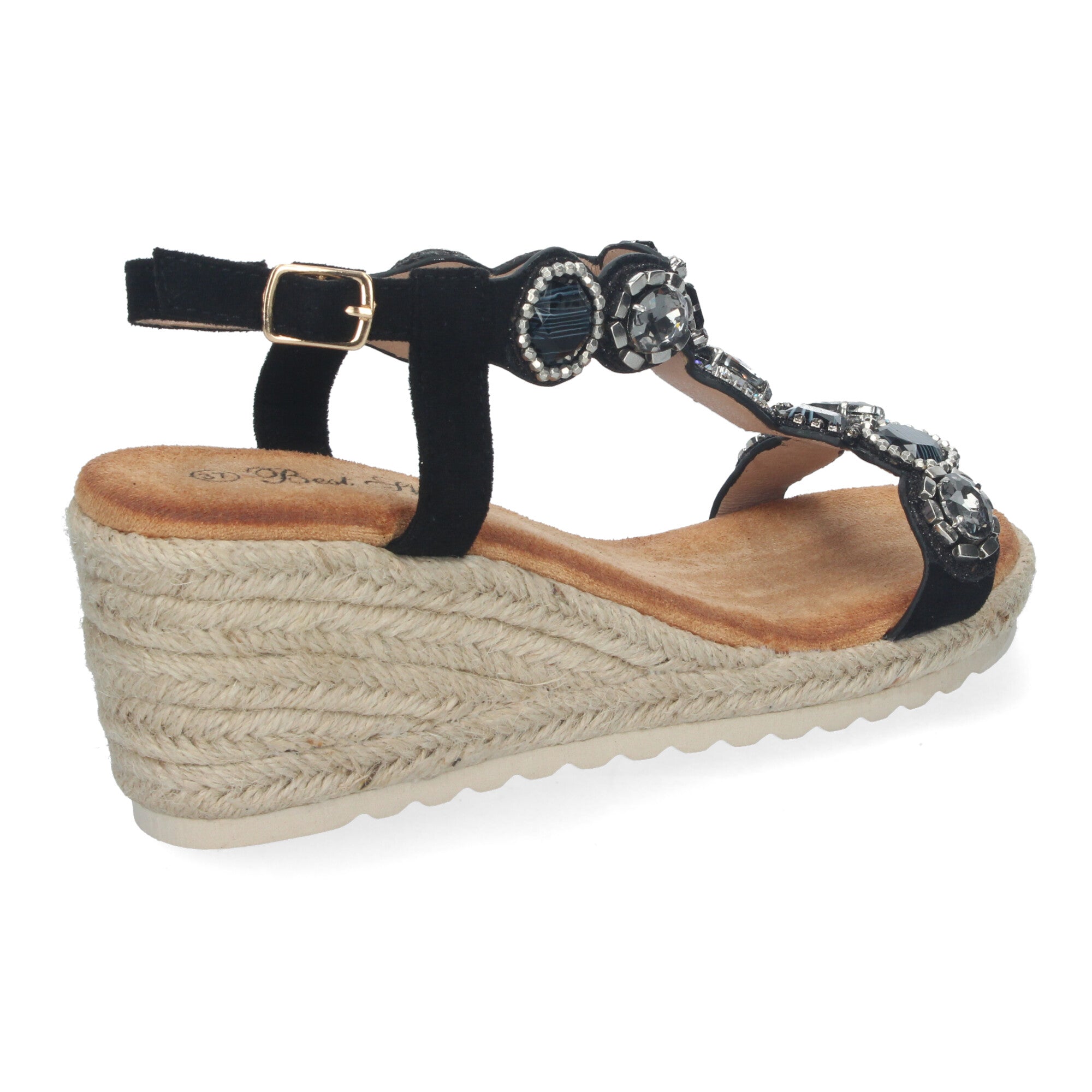 Sandalias de Cuña de Yute para Mujer, Elegantes y Cómodas con Adornos de Pedrería y Hebilla Ajustable