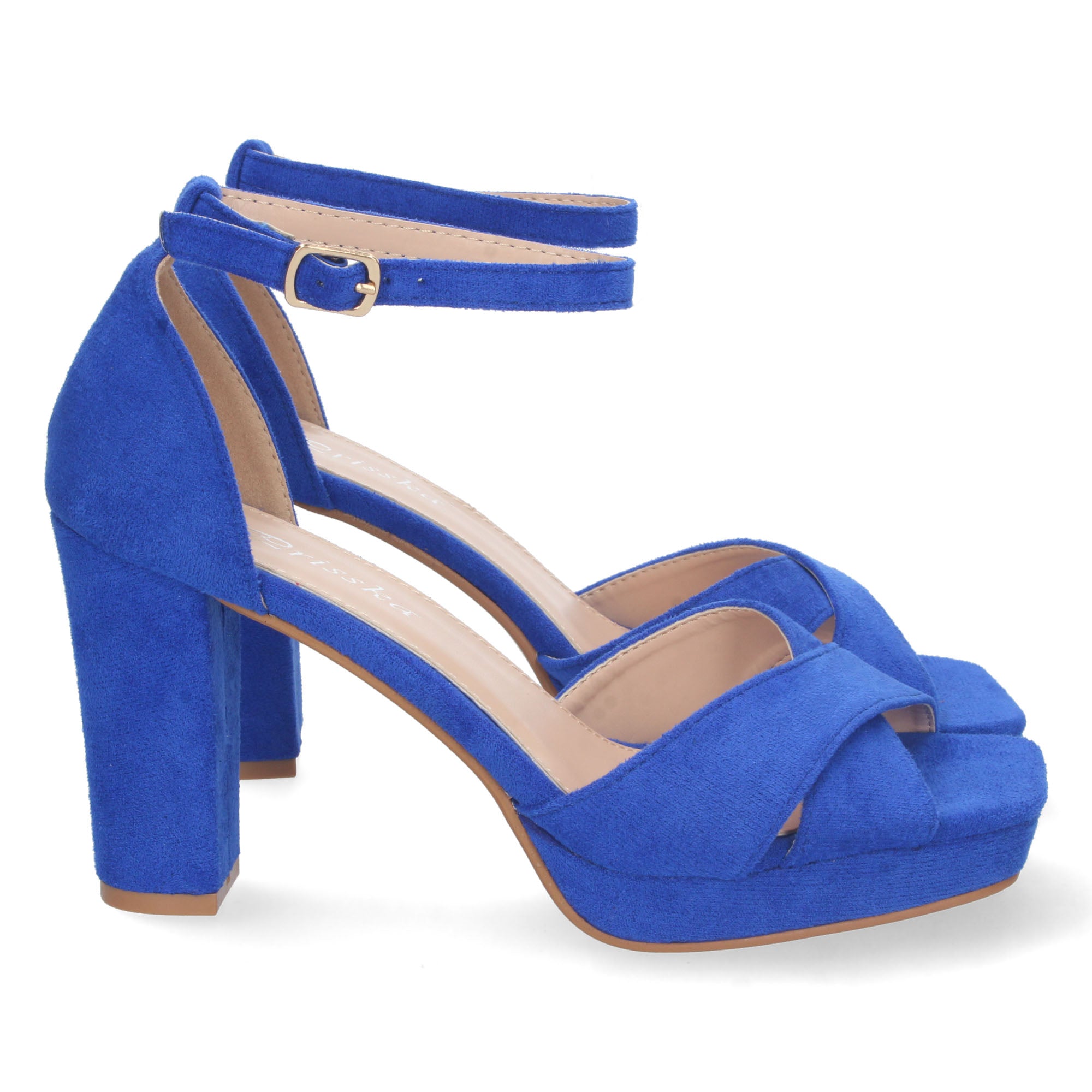 Sandalia Azul de Tacon  Medio Ankle Strap  Para Mujer