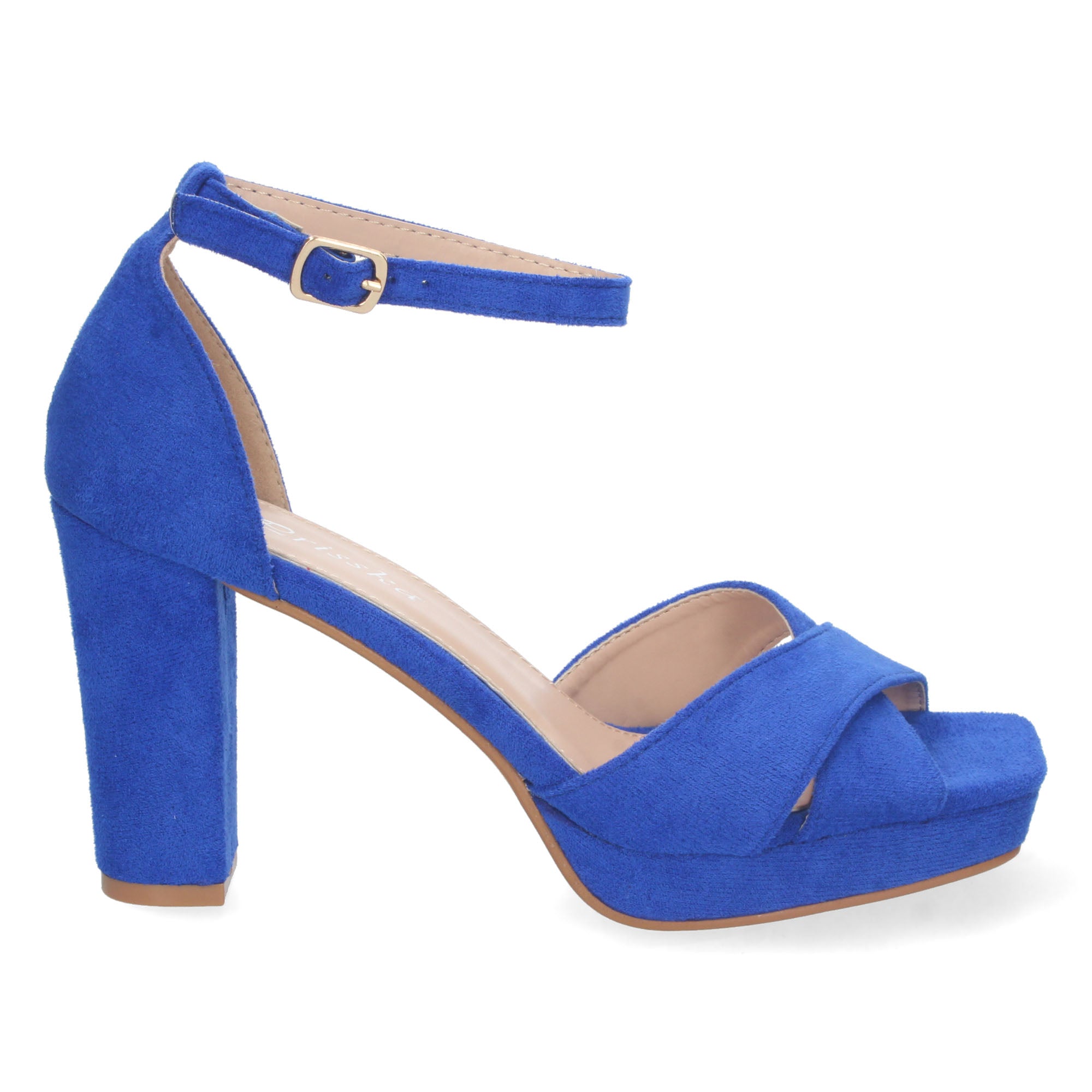 Sandalia Azul de Tacon  Medio Ankle Strap  Para Mujer