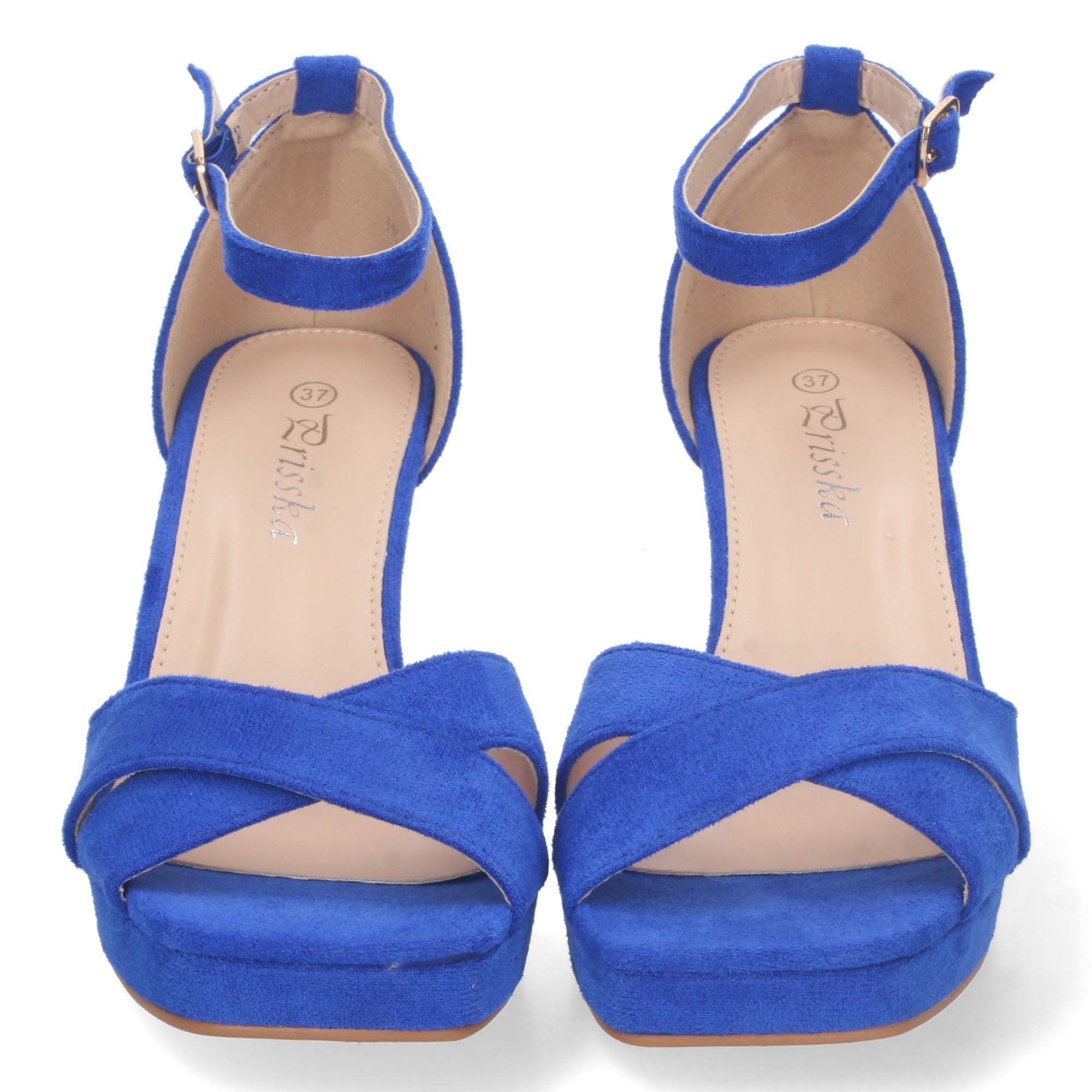 Sandalia Azul de Tacon  Medio Ankle Strap  Para Mujer