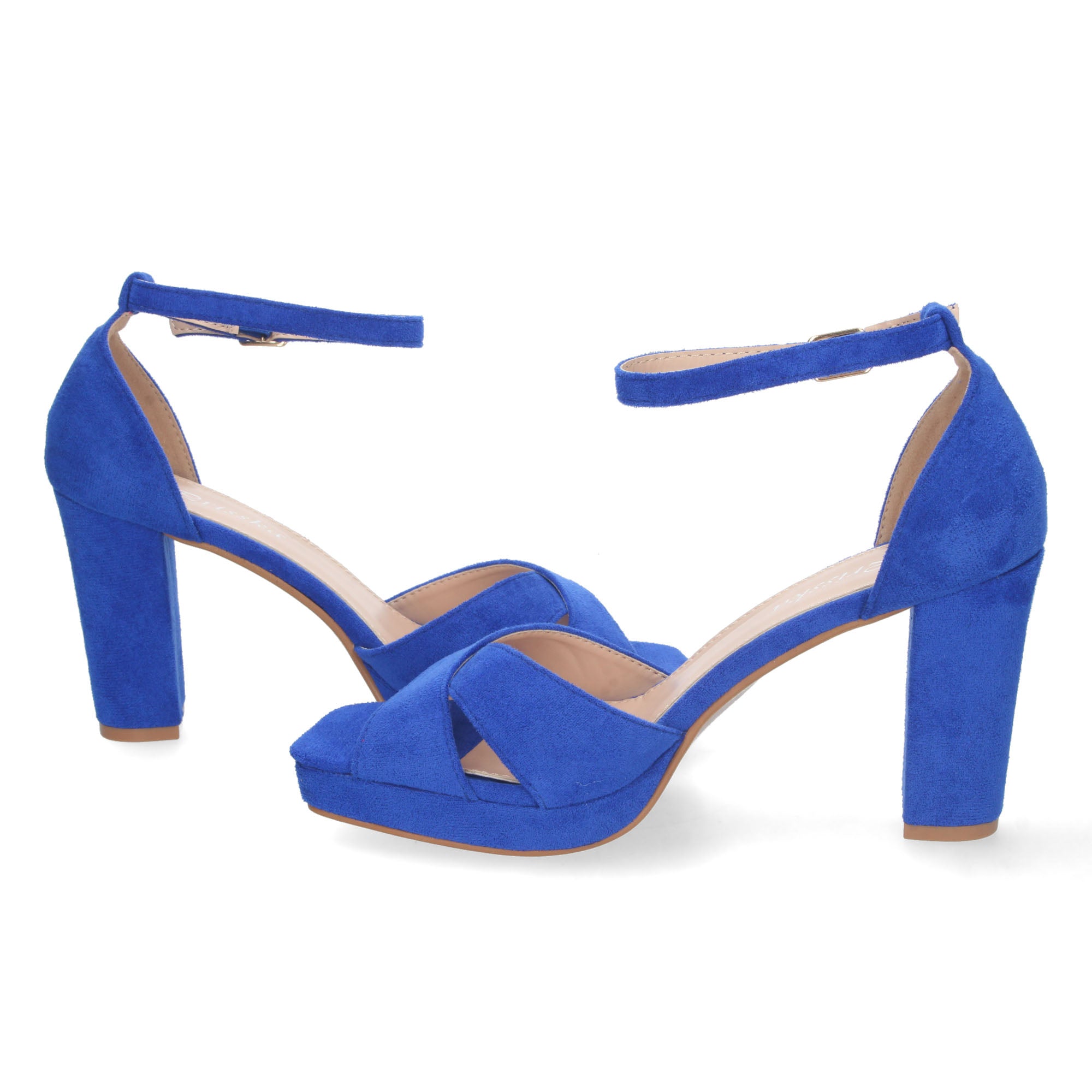 Sandalia Azul de Tacon  Medio Ankle Strap  Para Mujer