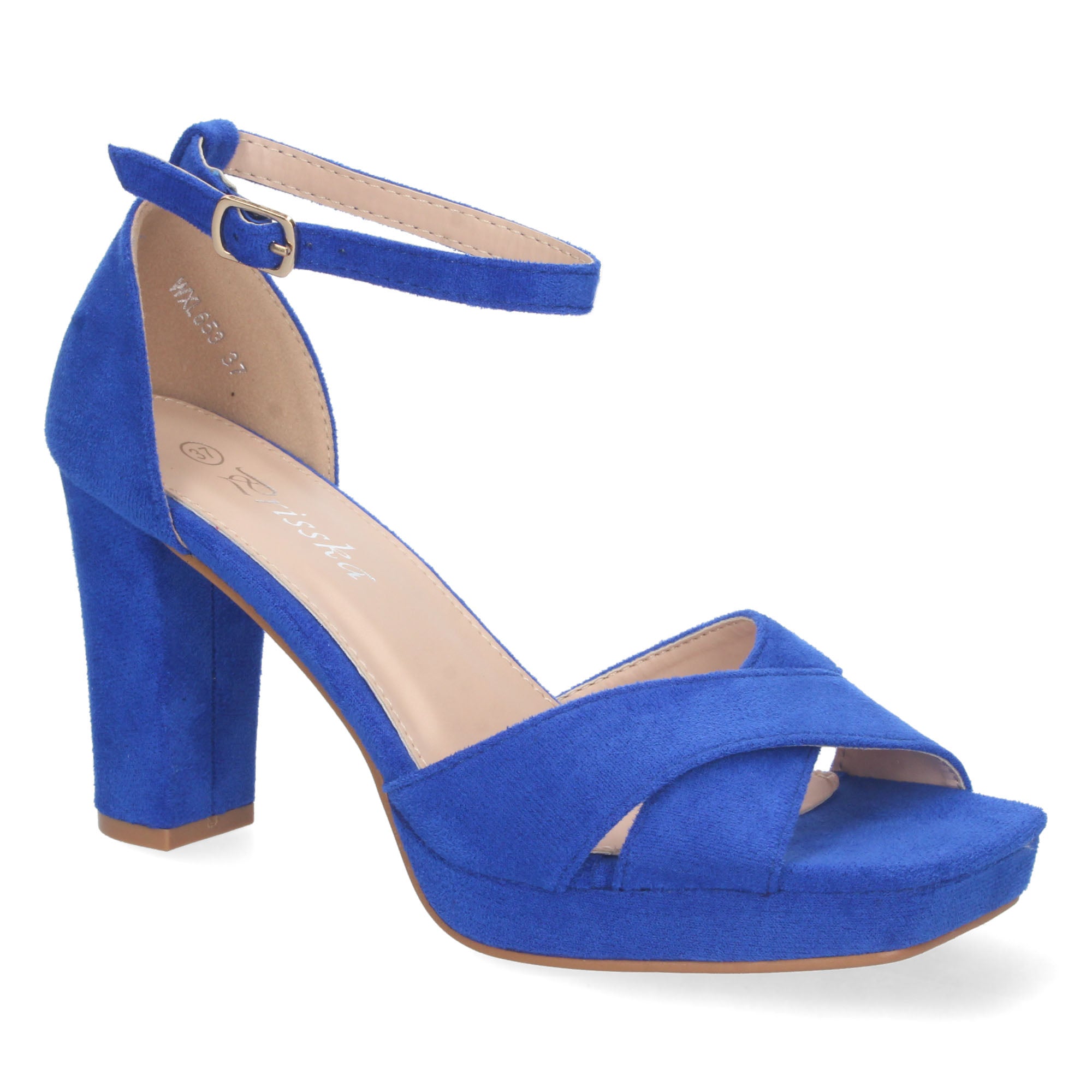 Sandalia Azul de Tacon  Medio Ankle Strap  Para Mujer