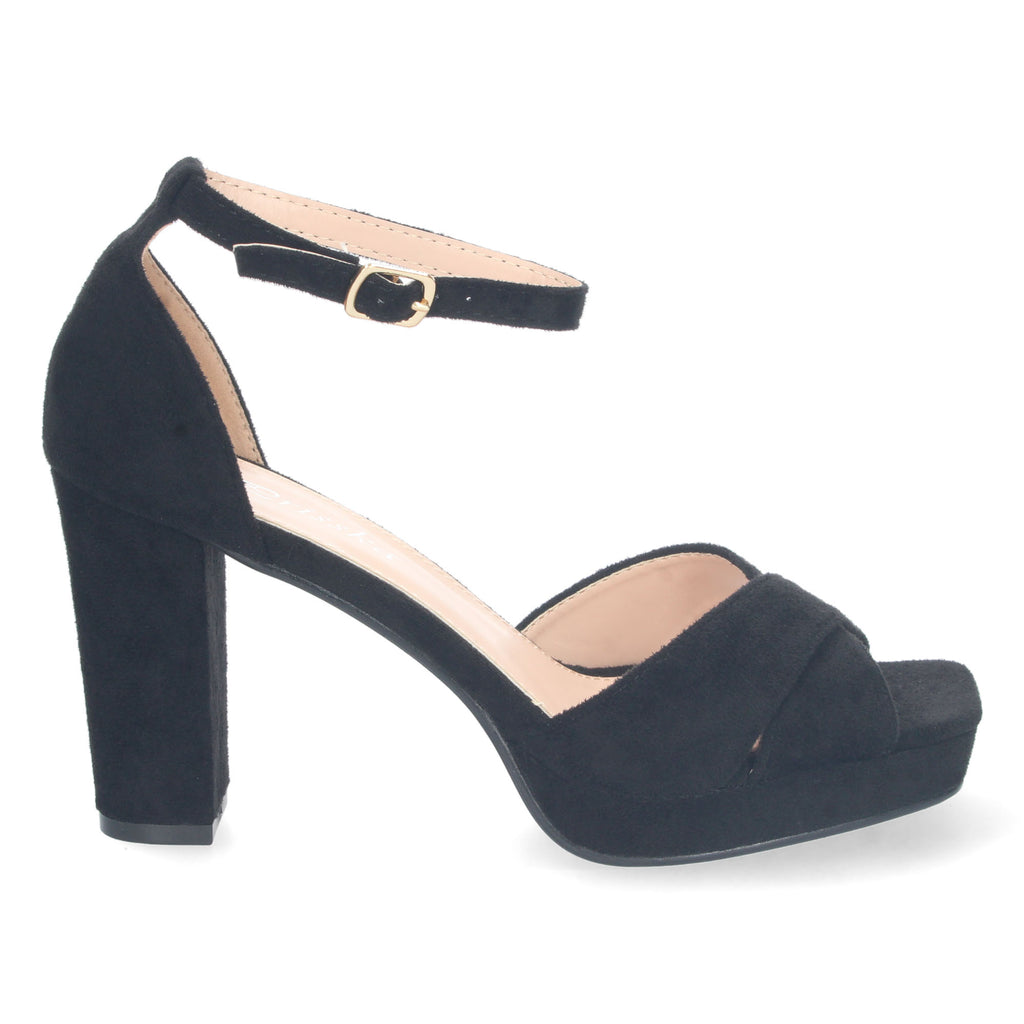 Sandalia Negra de Tacon  Medio Ankle Strap  Para Mujer