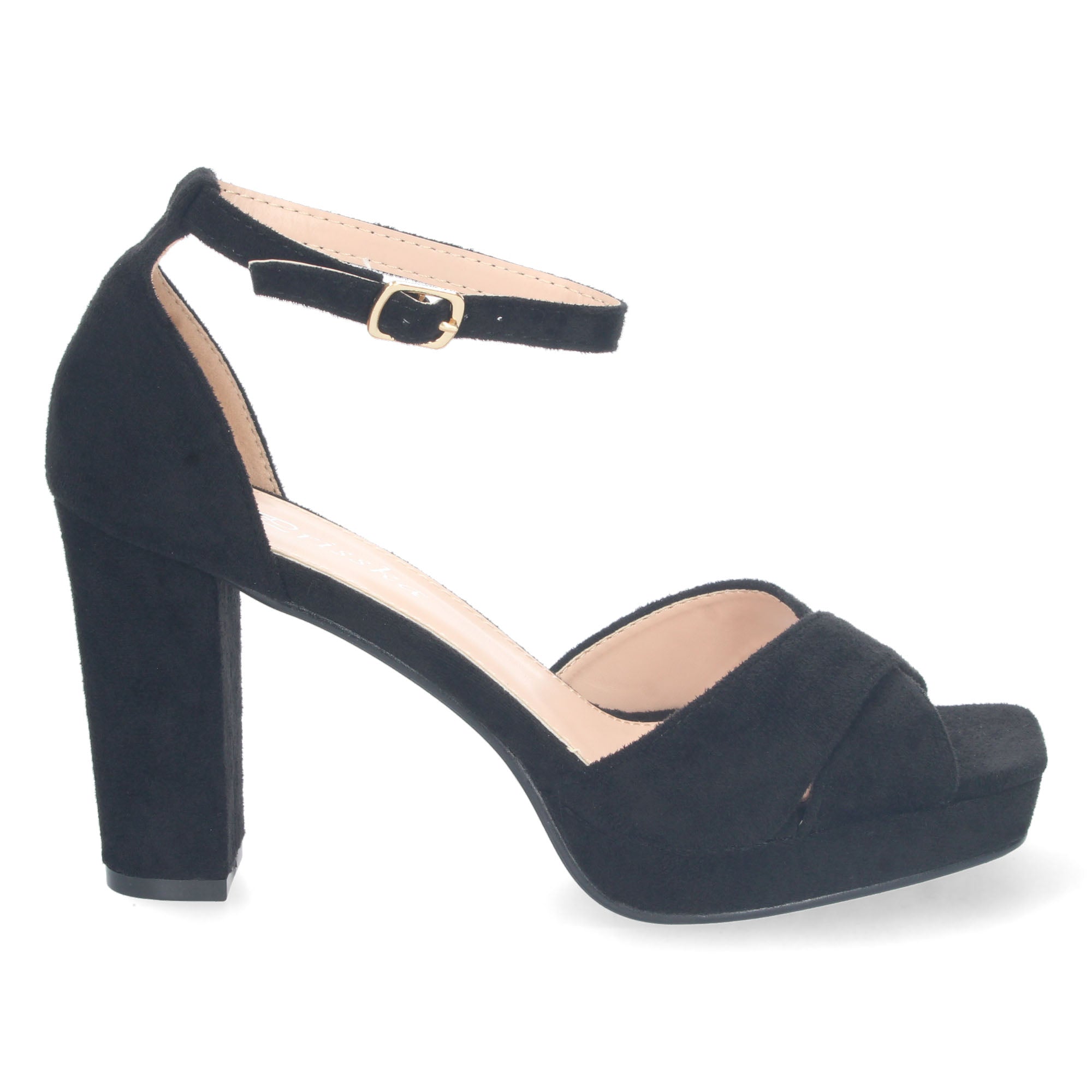 Sandalia Negra de Tacon  Medio Ankle Strap  Para Mujer