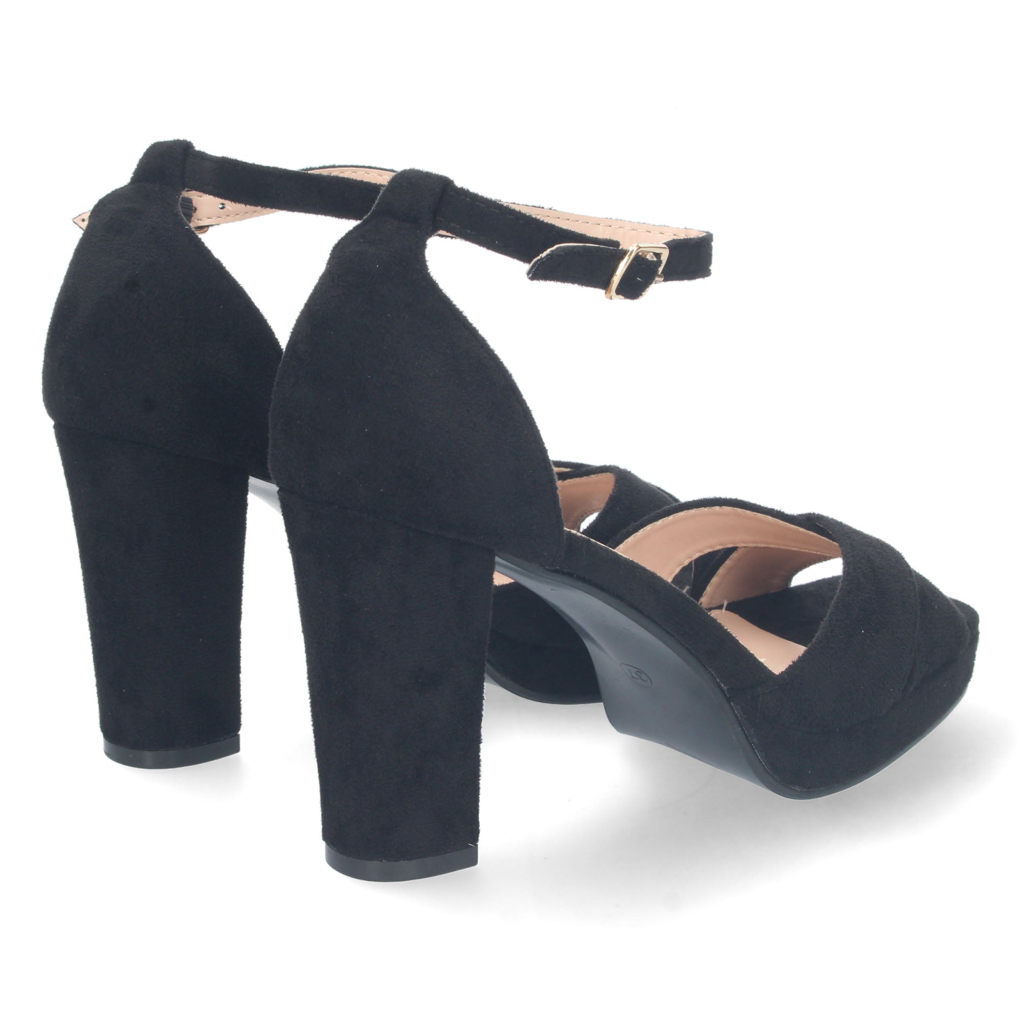 Sandalia Negra de Tacon  Medio Ankle Strap  Para Mujer