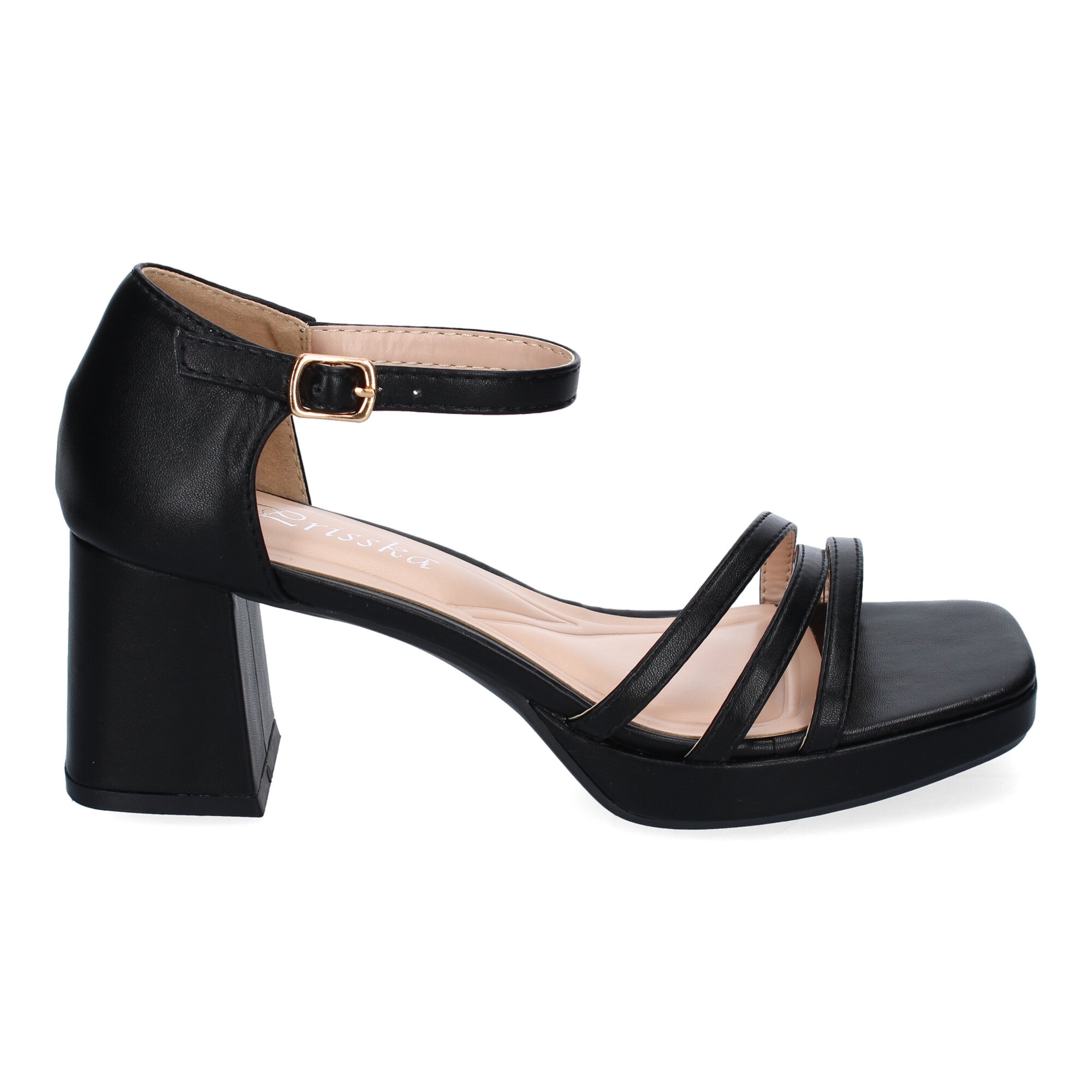 Sandalia de Tacón para Mujer, Cómoda y Elegante, con Tiras en la Pala y Talón Cerrado con Hebilla