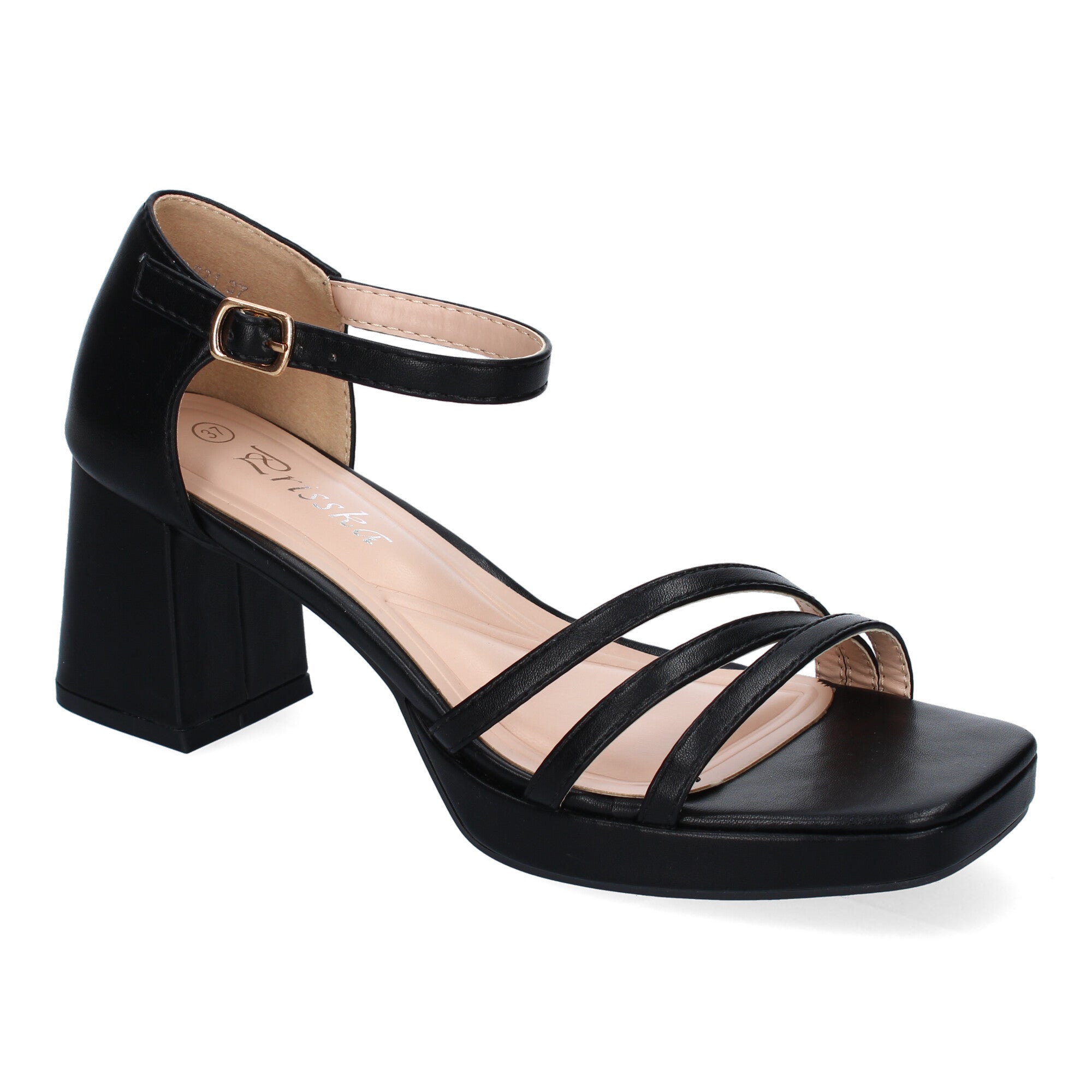 Sandalia de Tacón para Mujer, Cómoda y Elegante, con Tiras en la Pala y Talón Cerrado con Hebilla