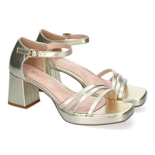 Cyrena Golden Elegance – Sandalias Doradas de Tacón para Mujer | Elegantes y Cómodas