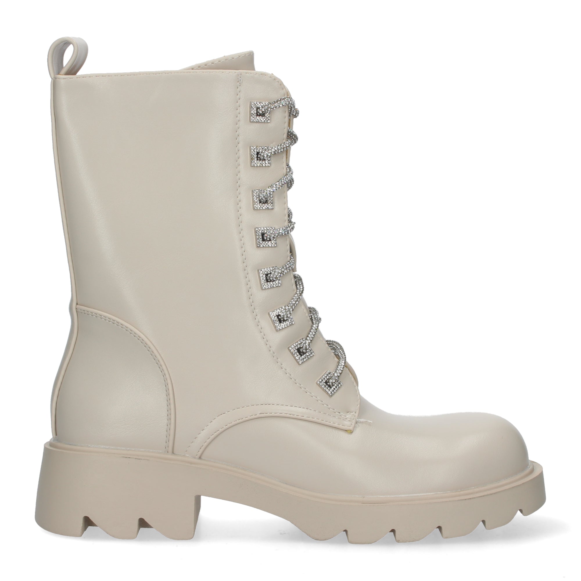 Botin biege acordonado con strass