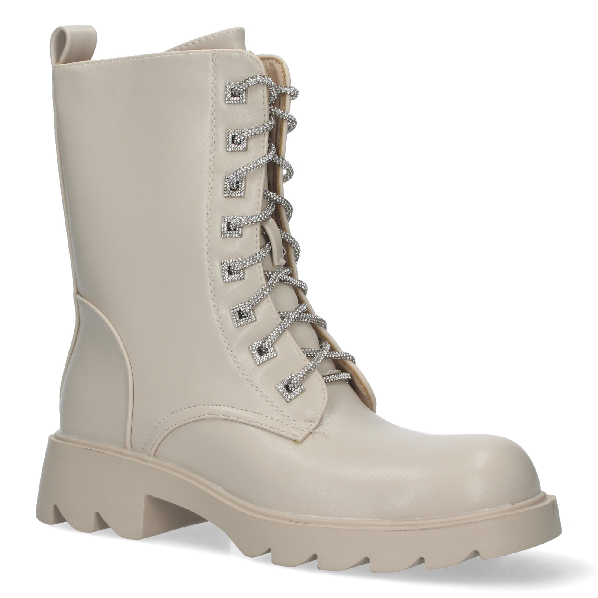 Botin biege acordonado con strass