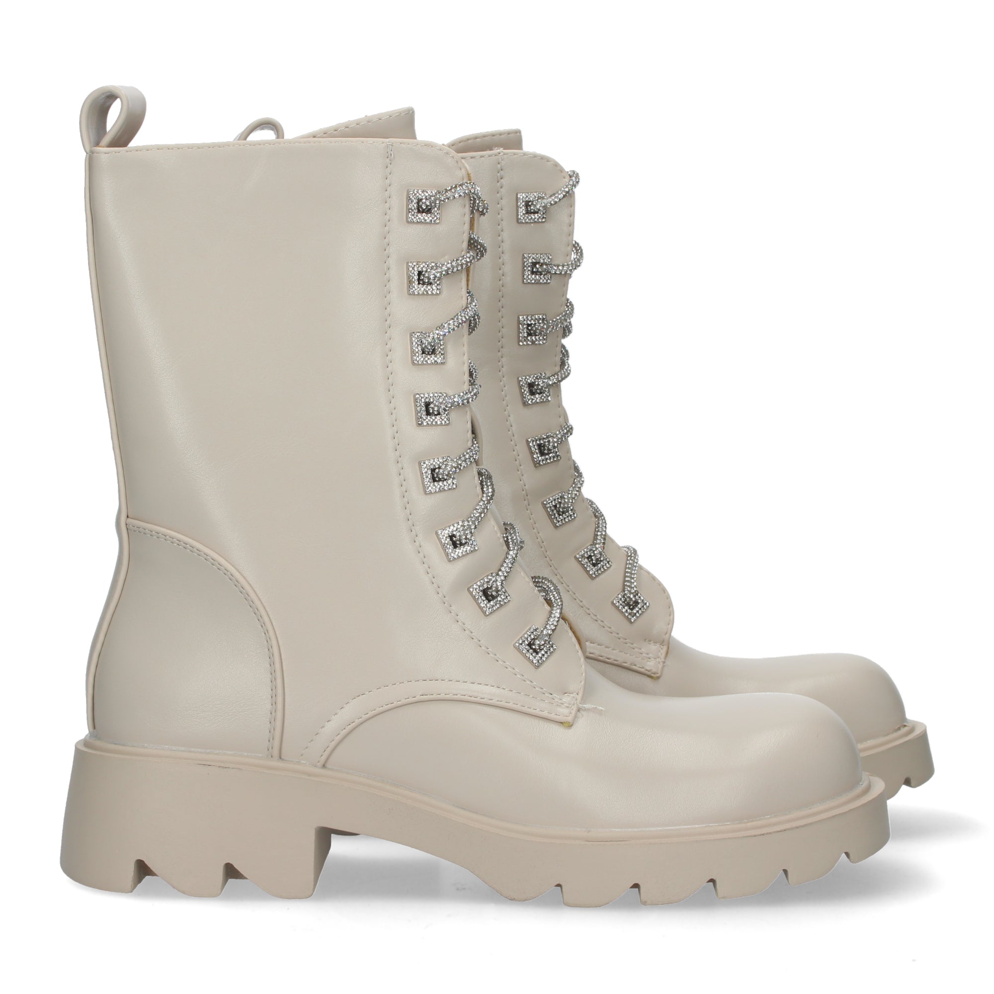 Botin biege acordonado con strass
