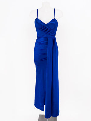 Cyrena | Vestido Satinado Azul con Tirantes Finos – Elegancia Atemporal para Invitadas