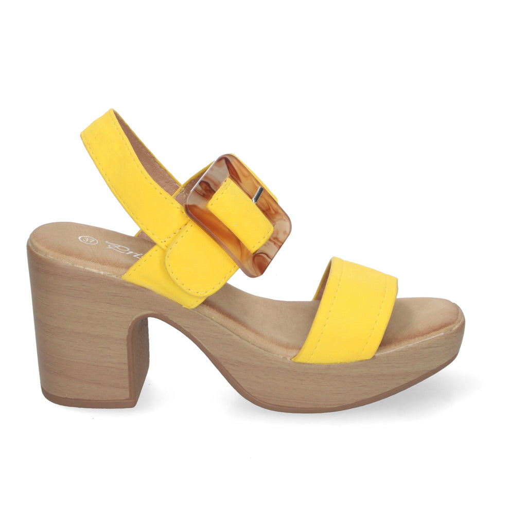 Sandalias de verano para mujer elegantes y cómodas con tacón de madera hebilla decorativa y puntera abierta.
