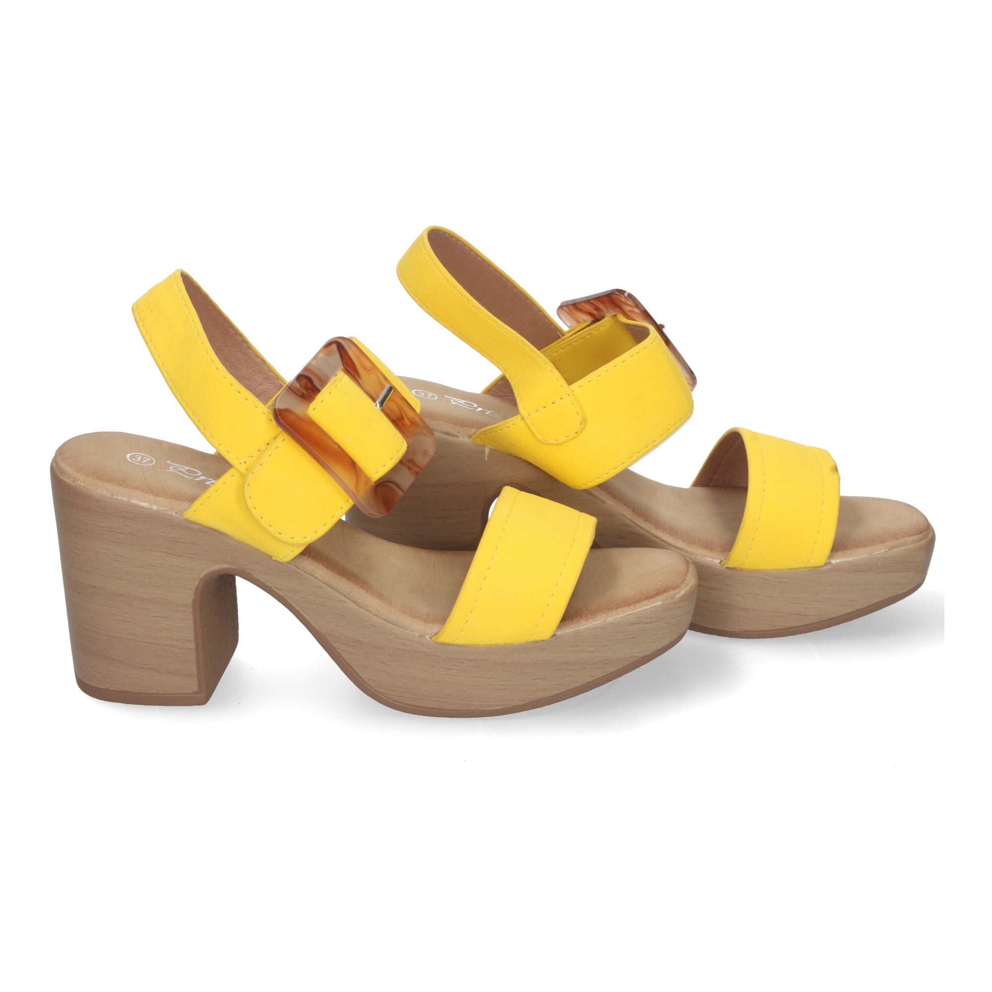 Sandalias de verano para mujer elegantes y cómodas con tacón de madera hebilla decorativa y puntera abierta.