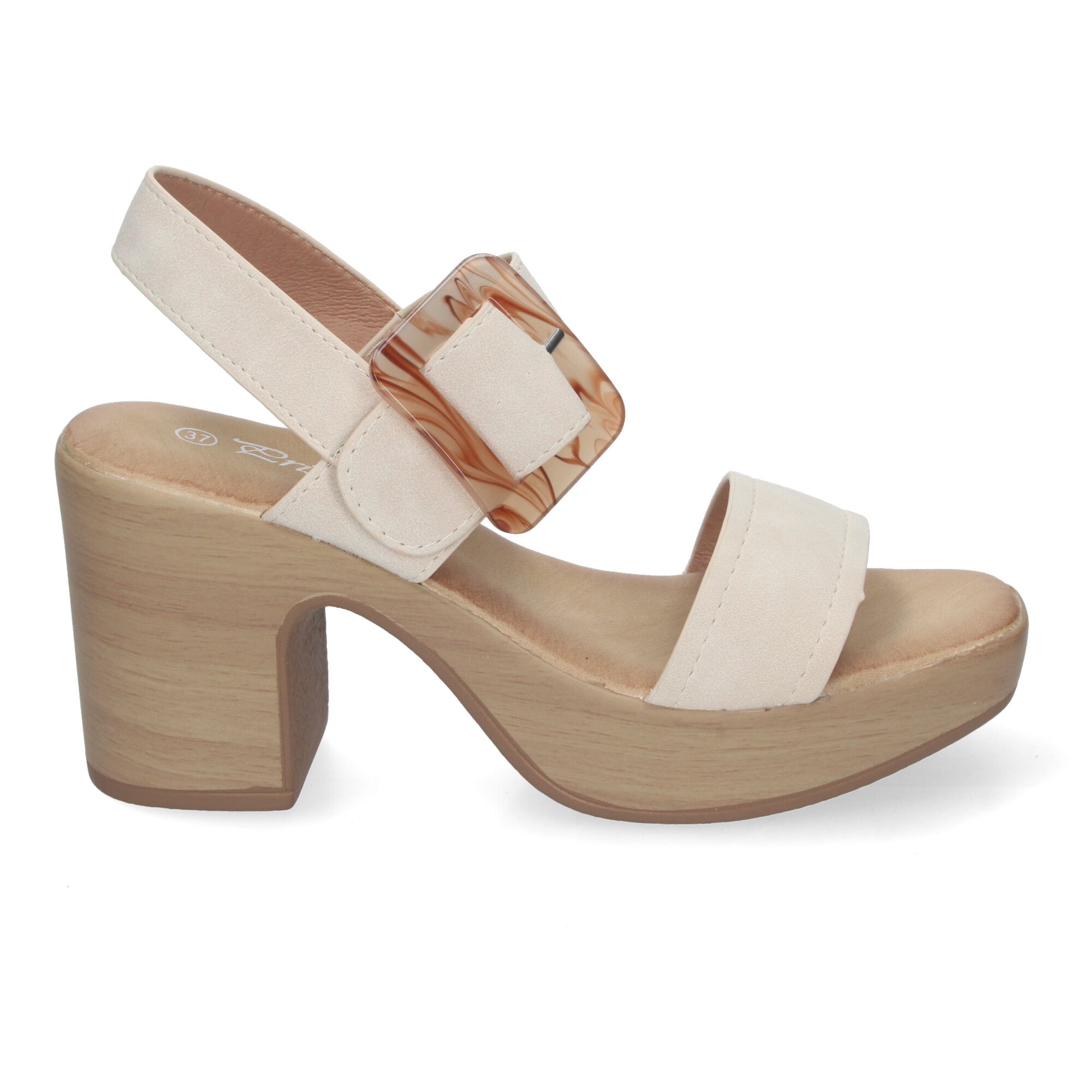 Sandalias de Verano para Mujer con Tacón de Madera, Hebilla Decorativa y Puntera Abierta
