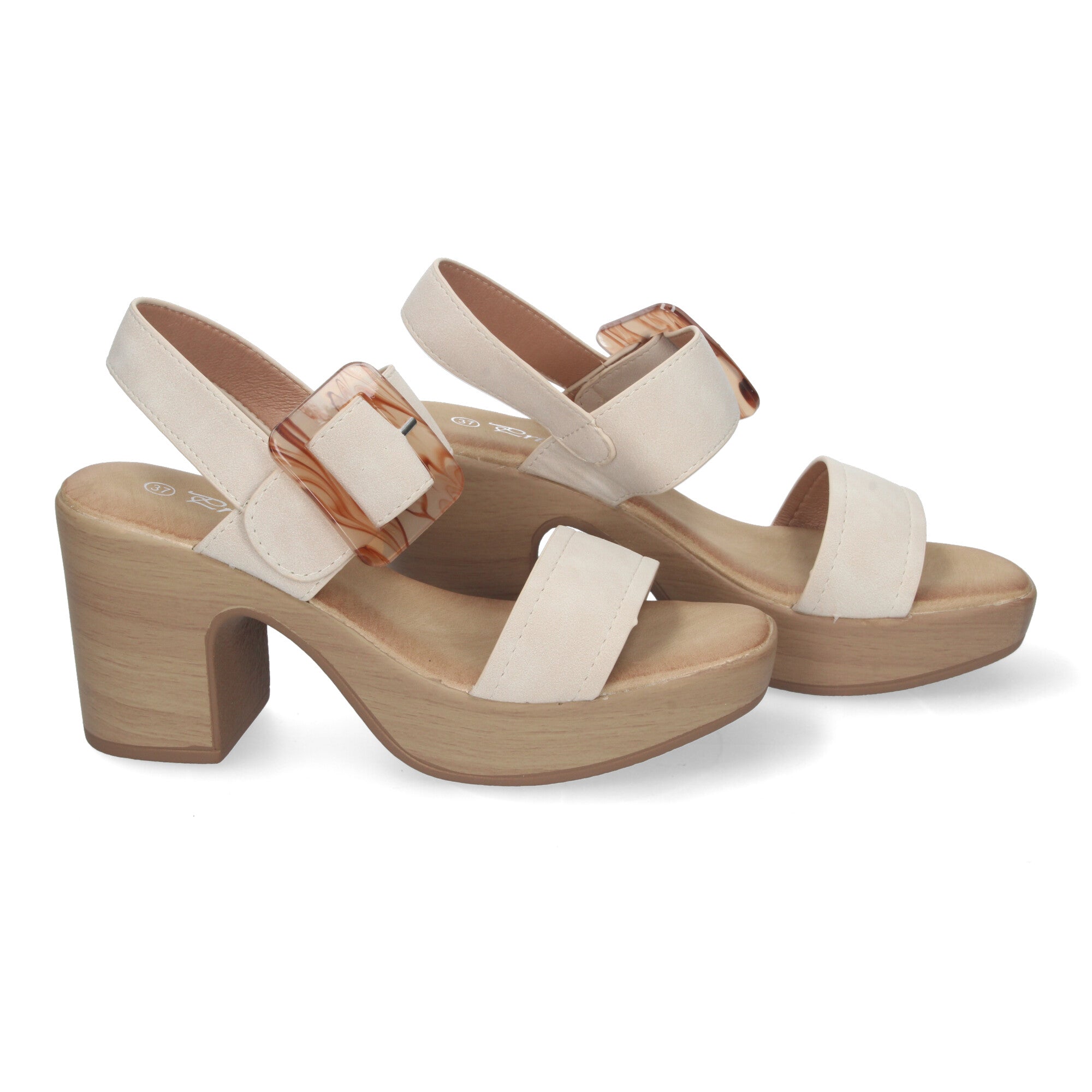 Sandalias de Verano para Mujer con Tacón de Madera, Hebilla Decorativa y Puntera Abierta