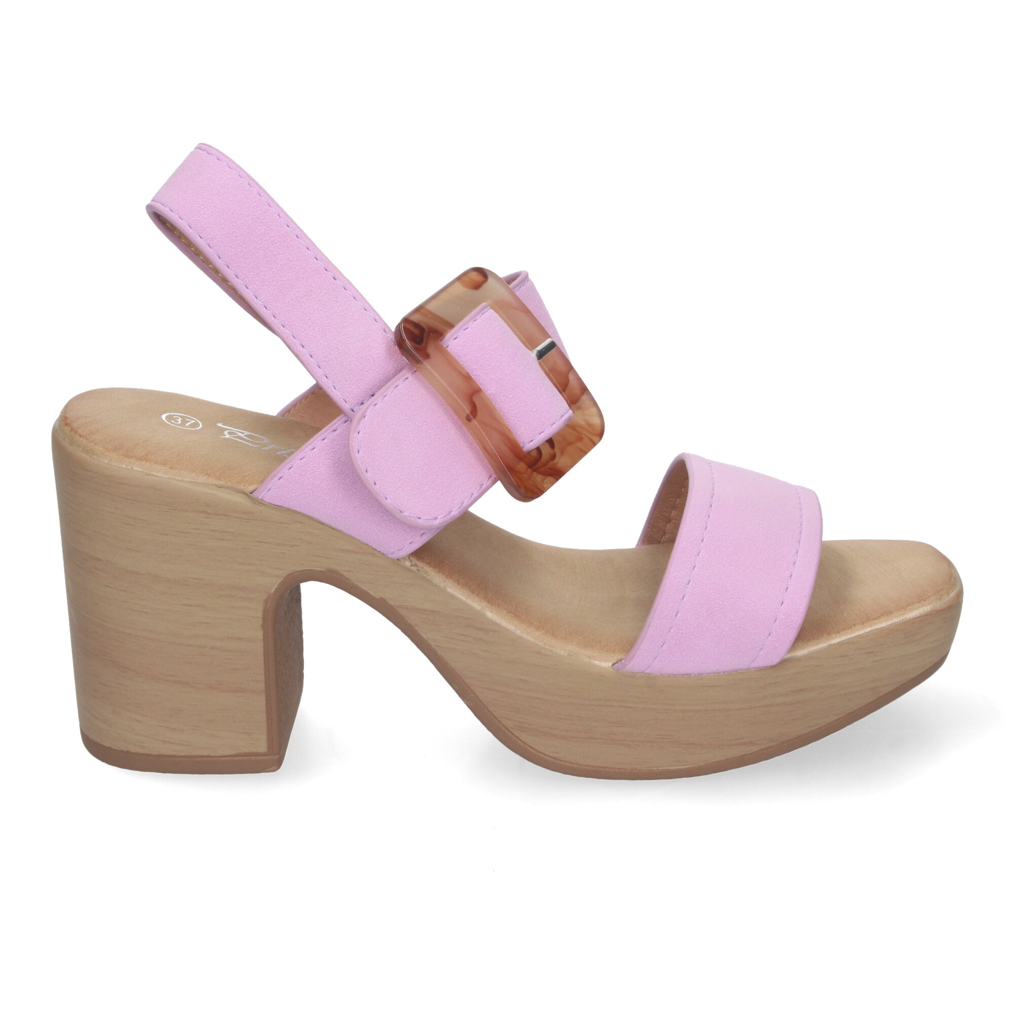 Sandalias de Verano para Mujer con Tacón de Madera, Hebilla Decorativa y Puntera Abierta