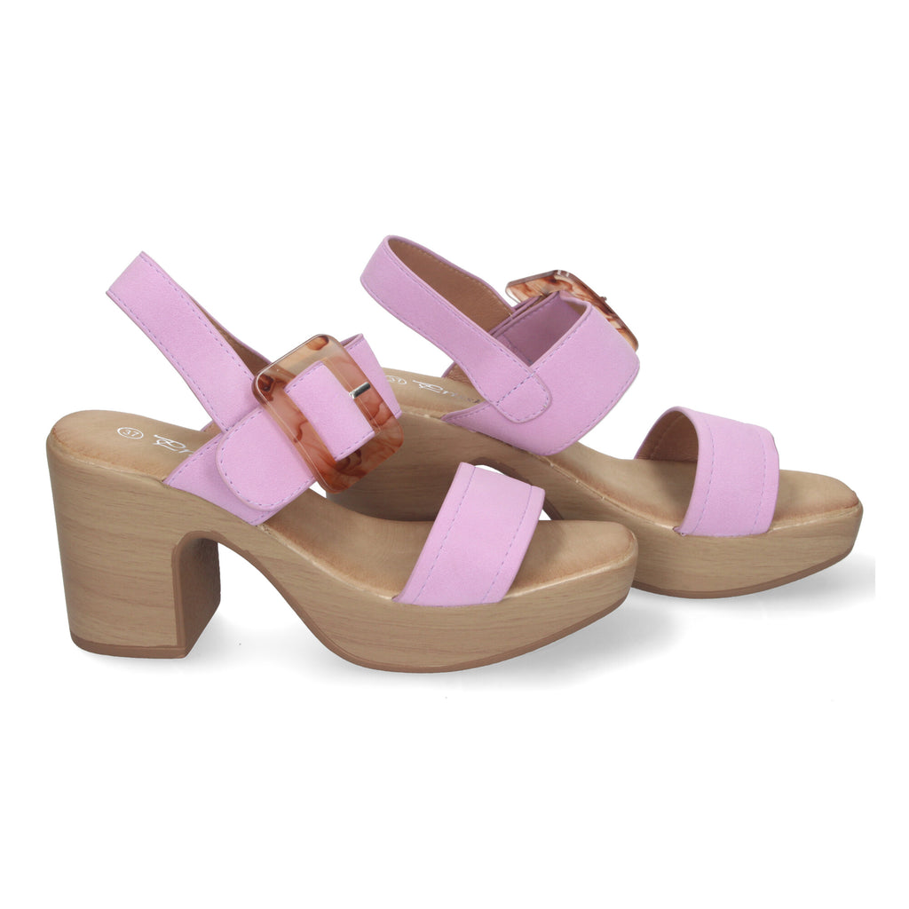 Sandalias de Verano para Mujer con Tacón de Madera, Hebilla Decorativa y Puntera Abierta