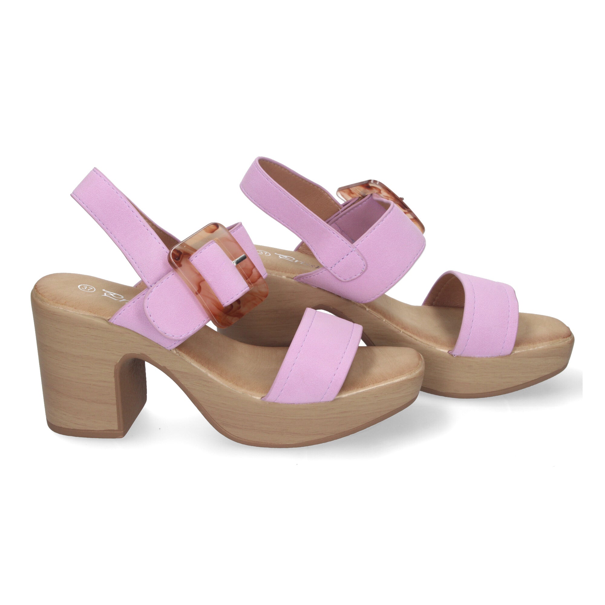 Sandalias de Verano para Mujer con Tacón de Madera, Hebilla Decorativa y Puntera Abierta