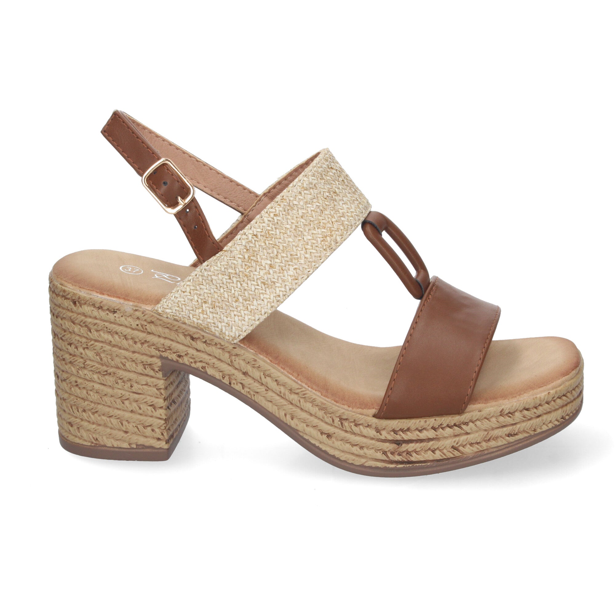 Sandalia de Verano para Mujer con Tacón Estilizado, Detalles Elegantes y Hebilla Ajustable