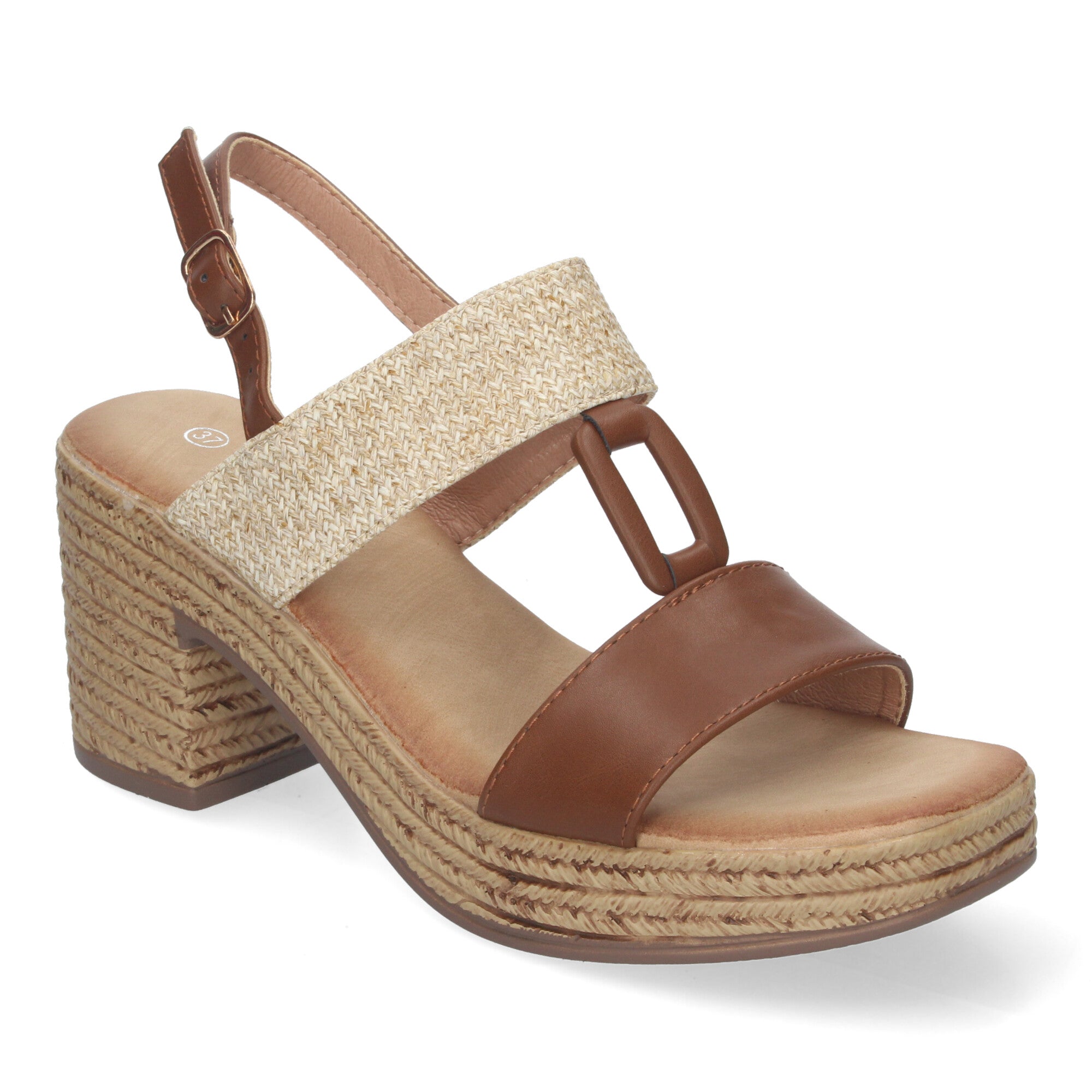 Sandalia de Verano para Mujer con Tacón Estilizado, Detalles Elegantes y Hebilla Ajustable
