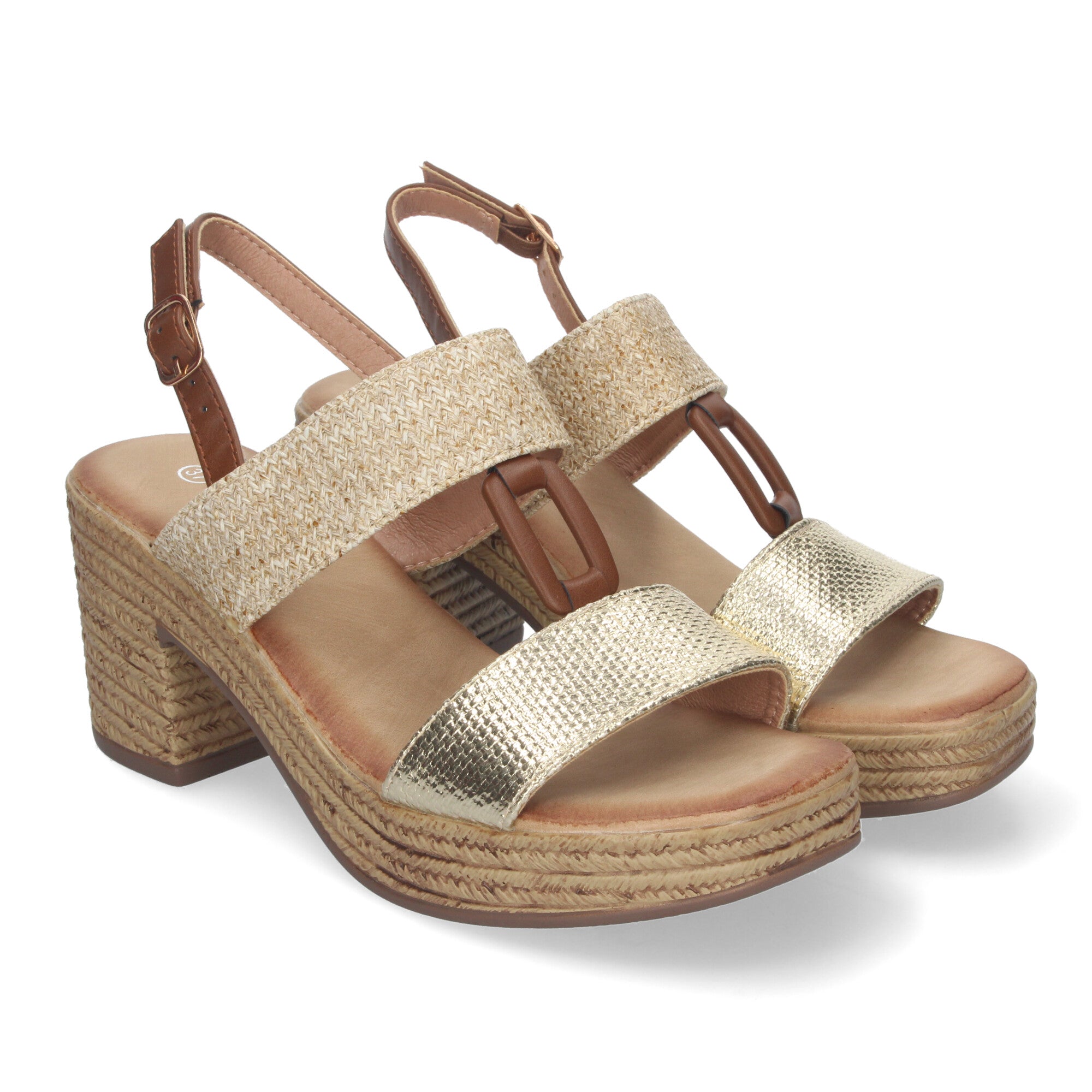Sandalia de Verano para Mujer con Tacón Estilizado, Detalles Elegantes y Hebilla Ajustable