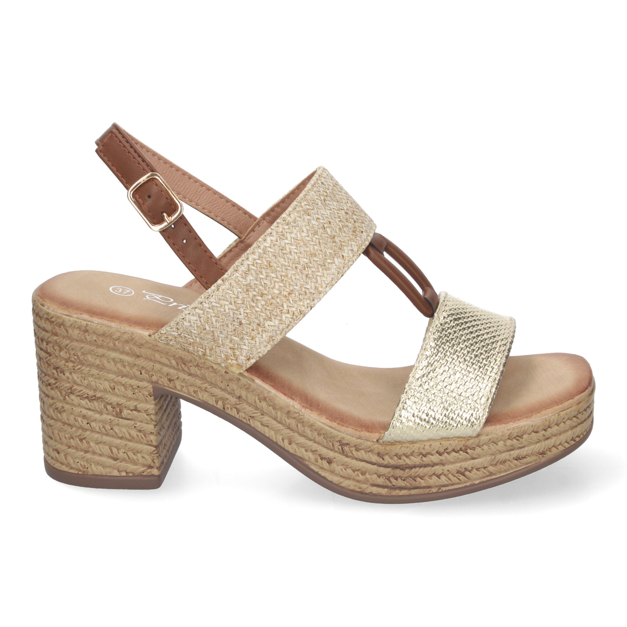 Sandalia de Verano para Mujer con Tacón Estilizado, Detalles Elegantes y Hebilla Ajustable